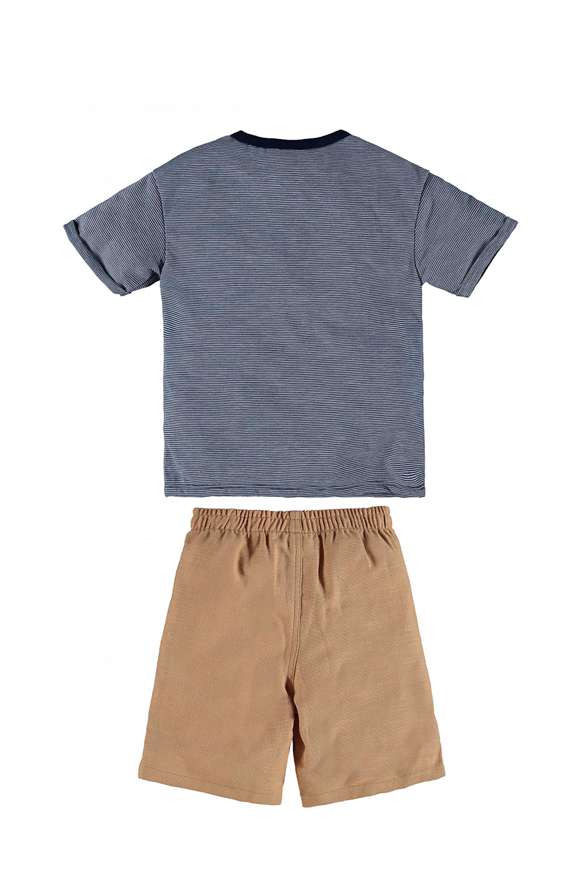 Conjunto Infantil Masculino com Camiseta Blend e Bermuda em Sarja Cáqui — foto 3