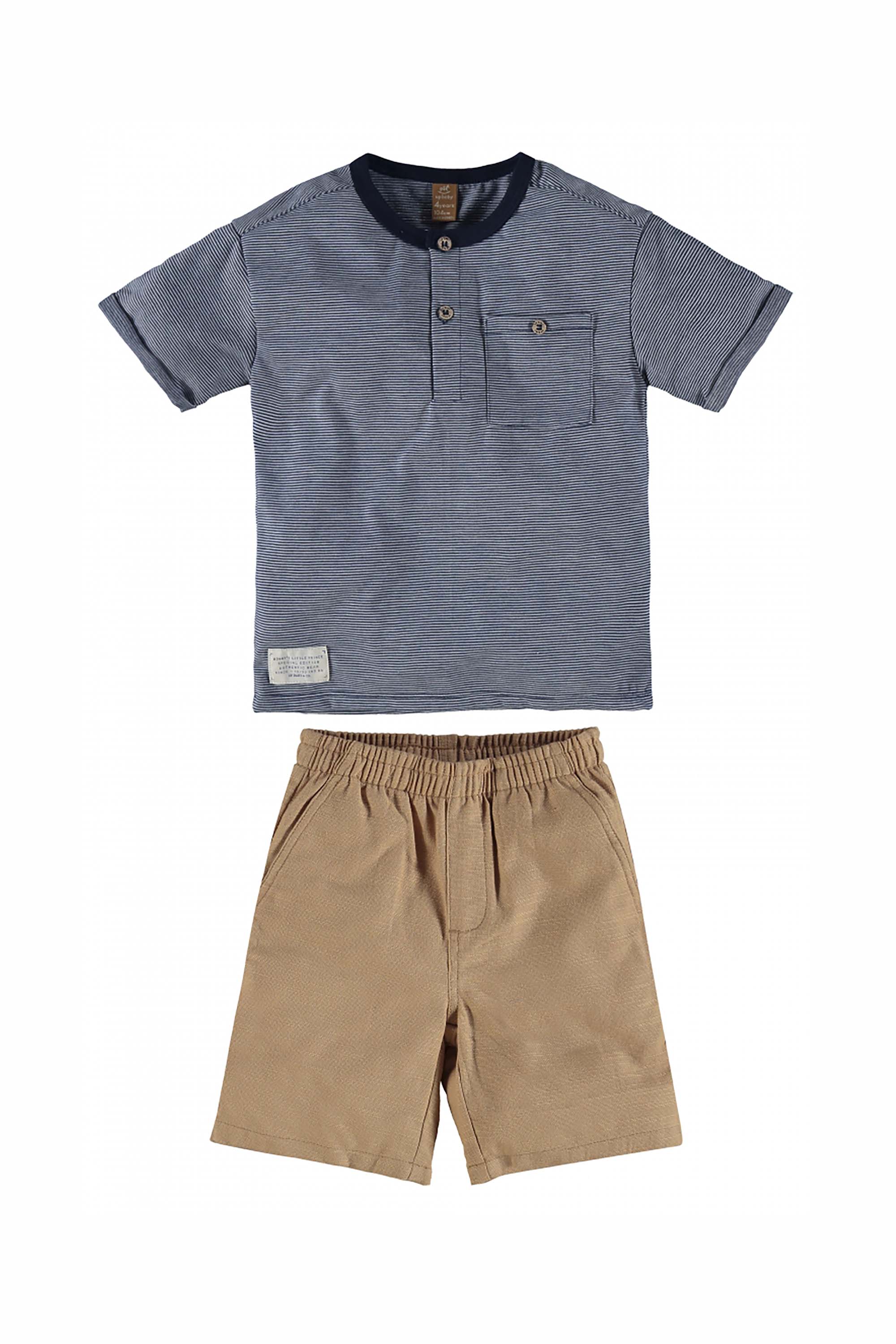 Conjunto Infantil Masculino com Camiseta Blend e Bermuda em Sarja Cáqui — foto 2