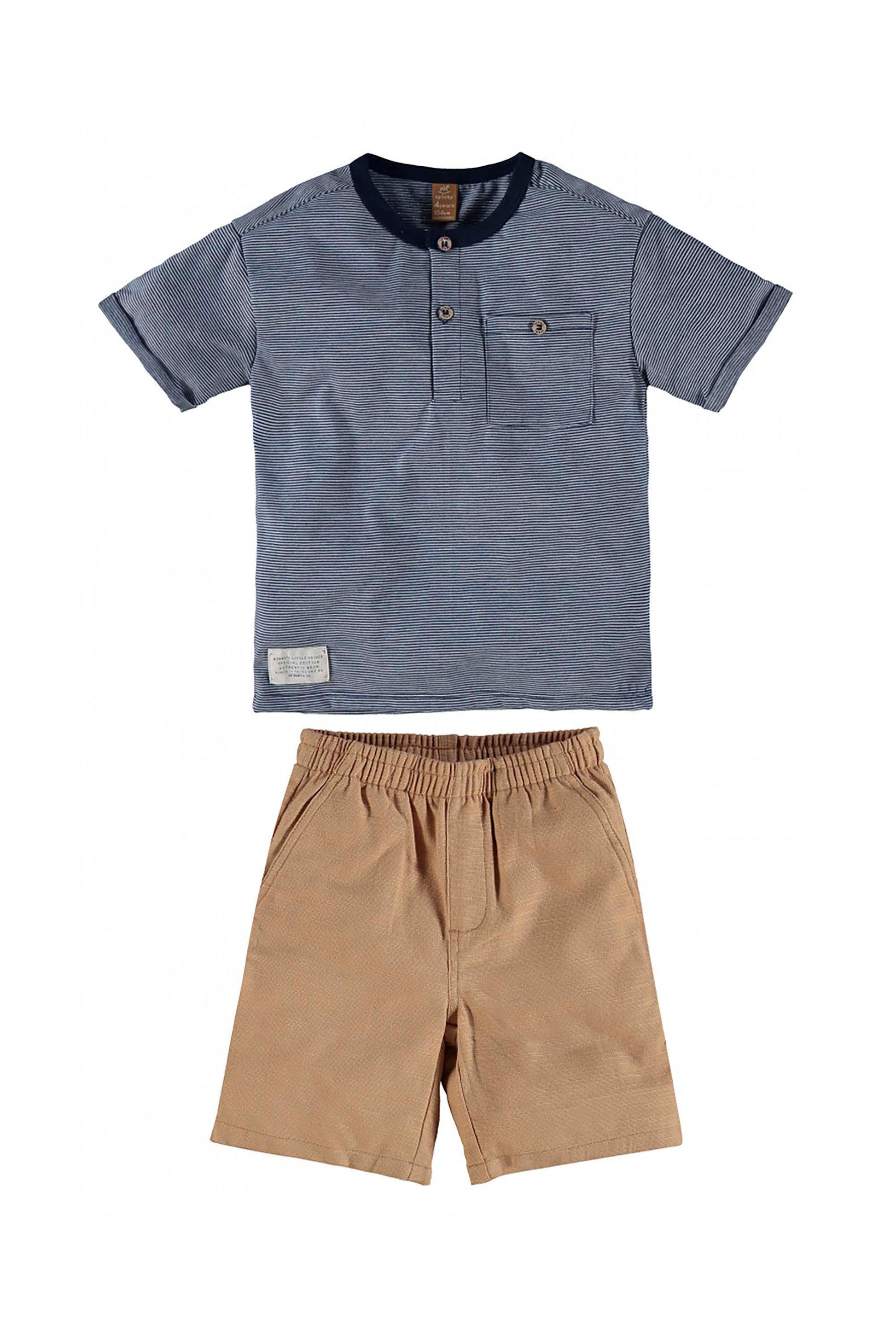 Conjunto Infantil Masculino com Camiseta Blend e Bermuda em Sarja Cáqui — foto 2