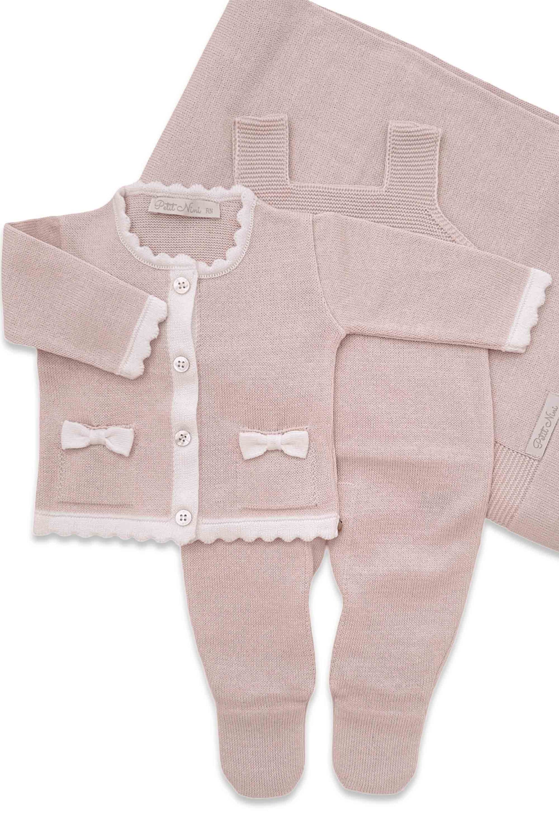 Conjunto Maternidade 3 peças Jardineira Cardigan e Manta Gabbrielle Rosa — foto 4