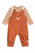 Conjunto Jardineira Urso Xadrez Marrom e Body Suedine — foto 1