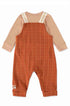 Conjunto Jardineira Urso Xadrez Marrom e Body Suedine — foto 2