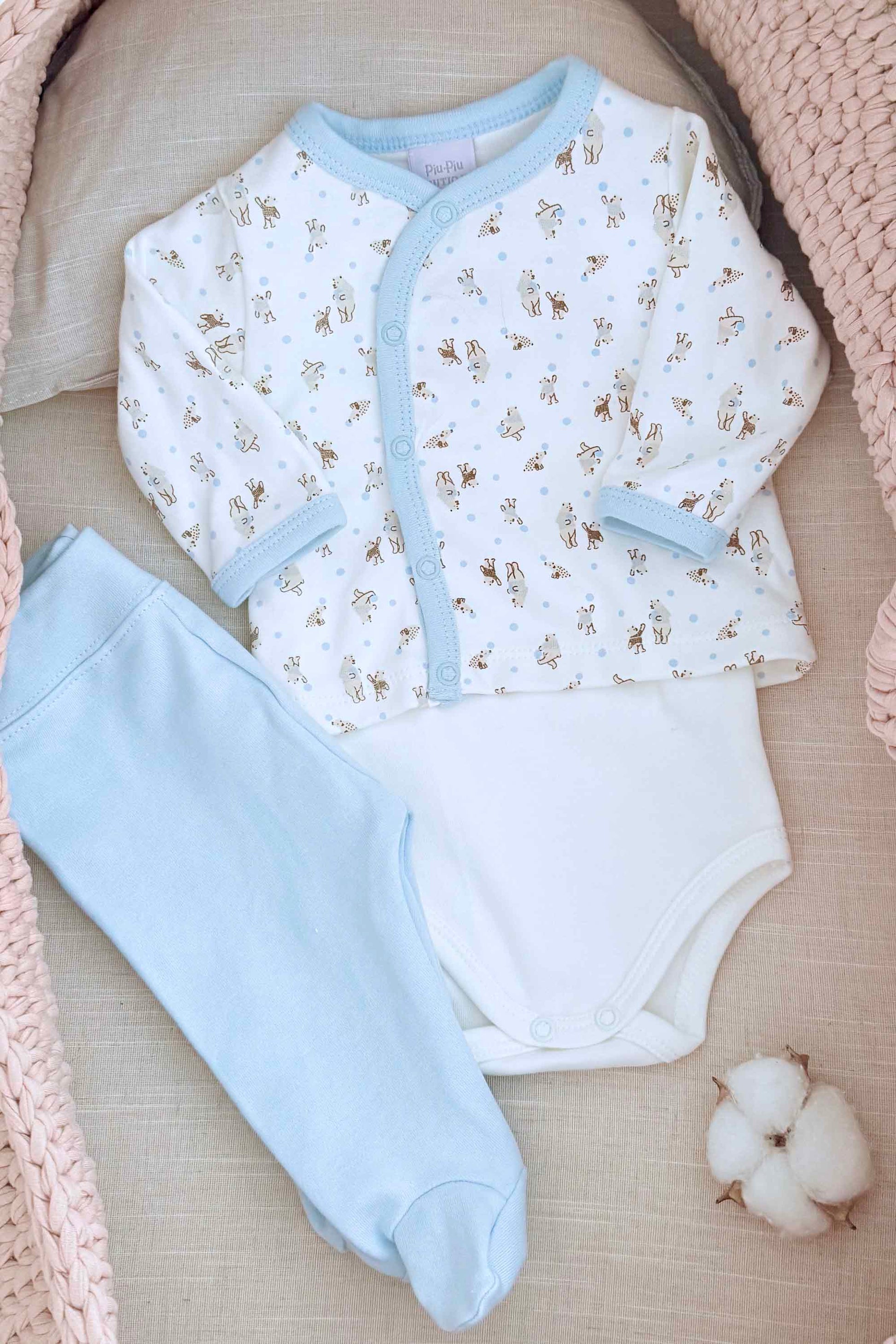 Conjunto em Algodão Egípcio para Bebês Estampa Ursinho Azul — foto 4