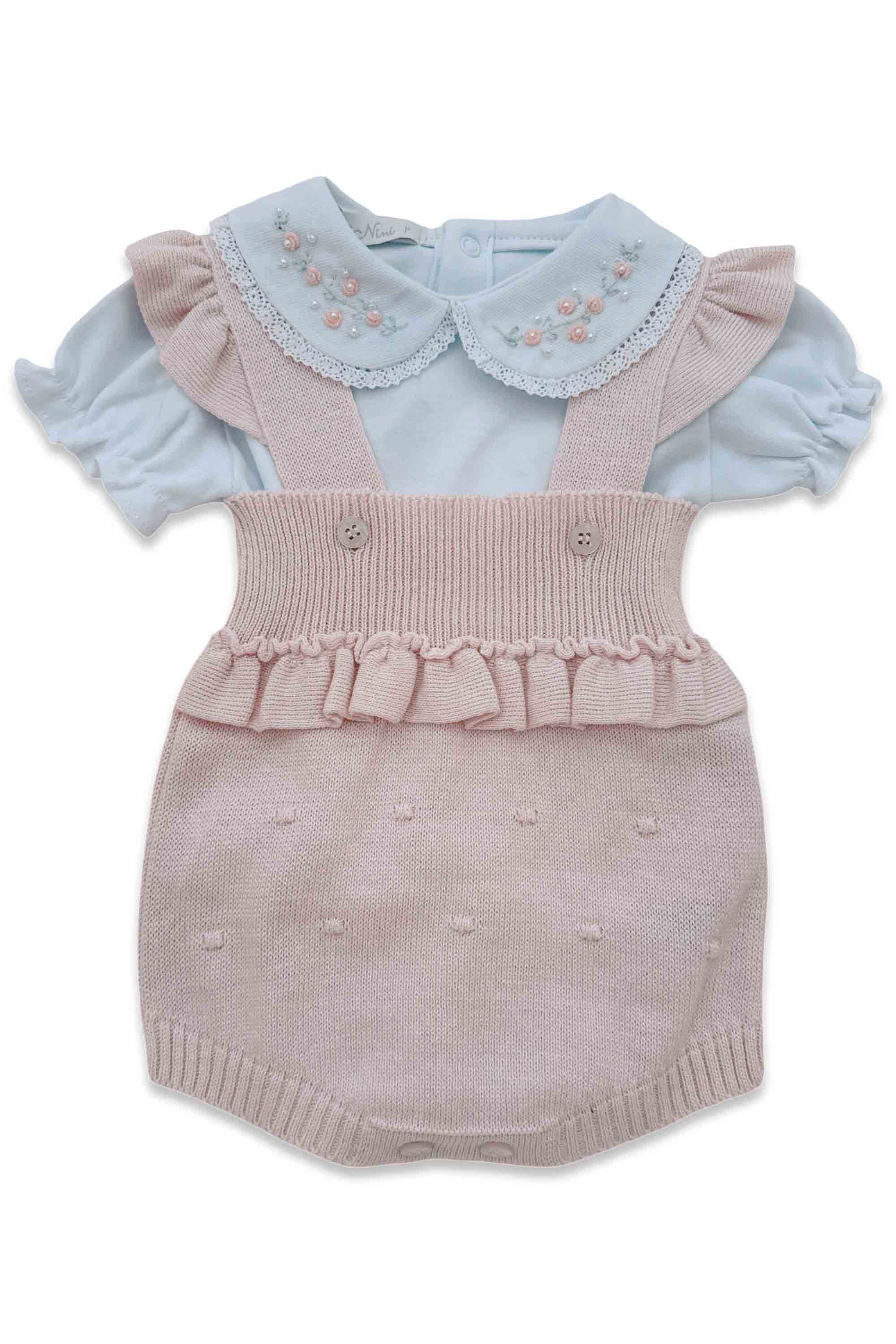Conjunto Romper em Tricô Rosa e Body Bordado Algodão Pima — foto 1