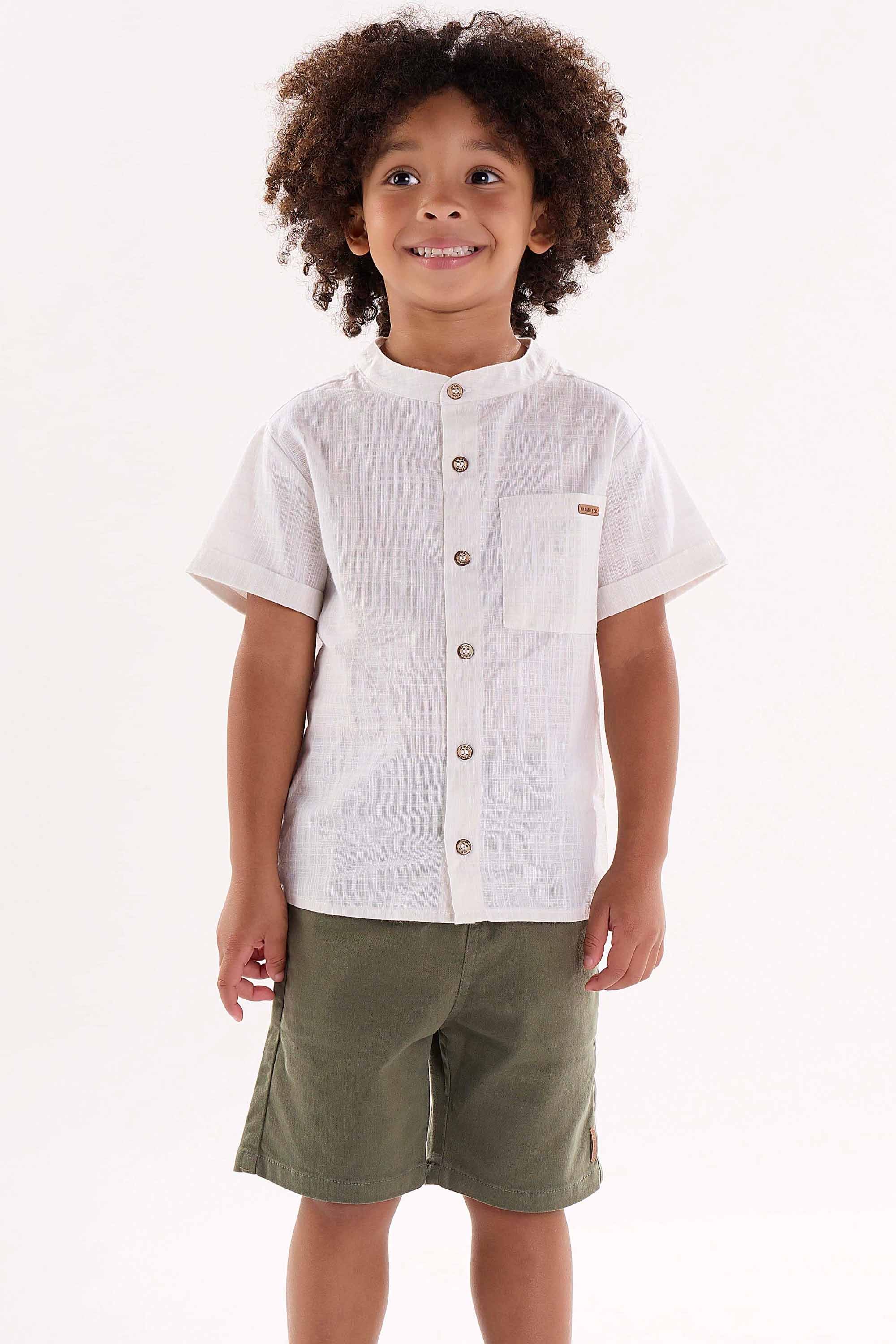 Conjunto Infantil Masculino Camisa Cru e Bermuda Verde Militar — foto 1