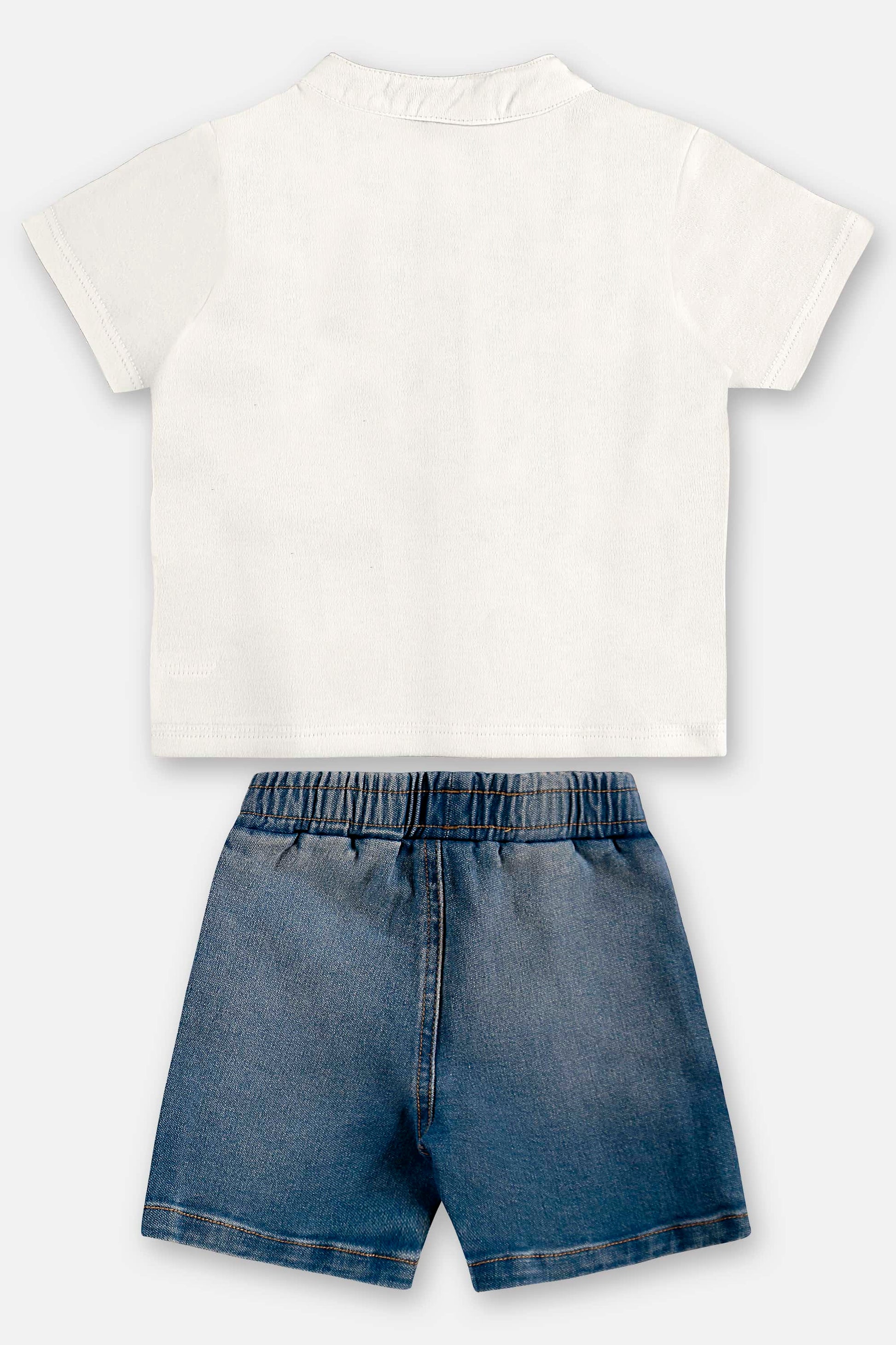 Conjunto Bebê Menino Camiseta Gola Padre Bermuda Jeans — foto 3