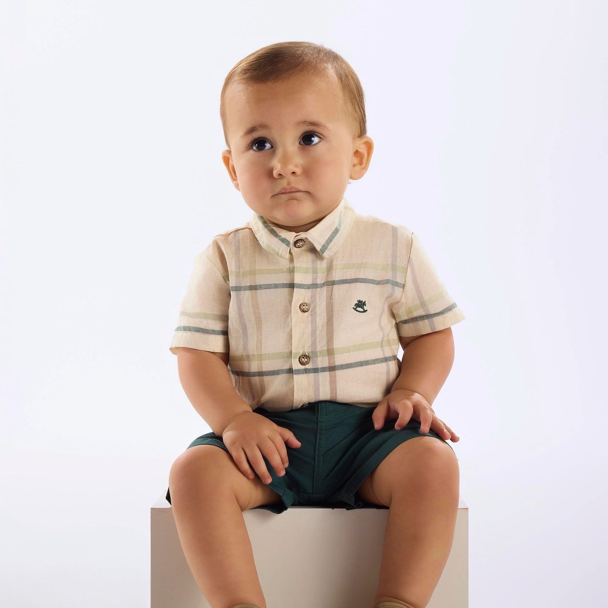 Conjunto Bebê Menino com Camisa Xadrez e Bermuda Sarja — foto 1