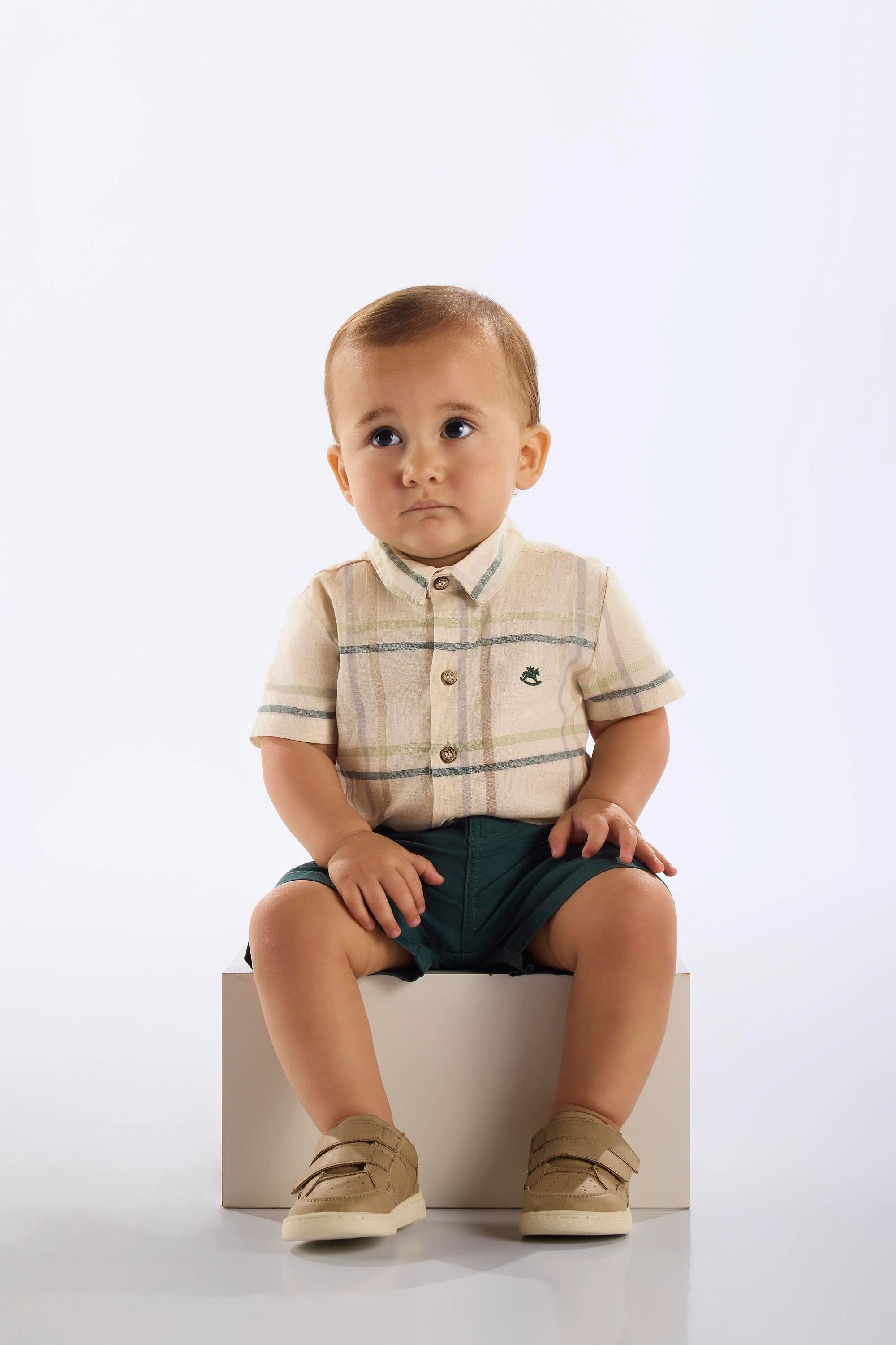 Conjunto Bebê Menino com Camisa Xadrez e Bermuda Sarja — foto 1