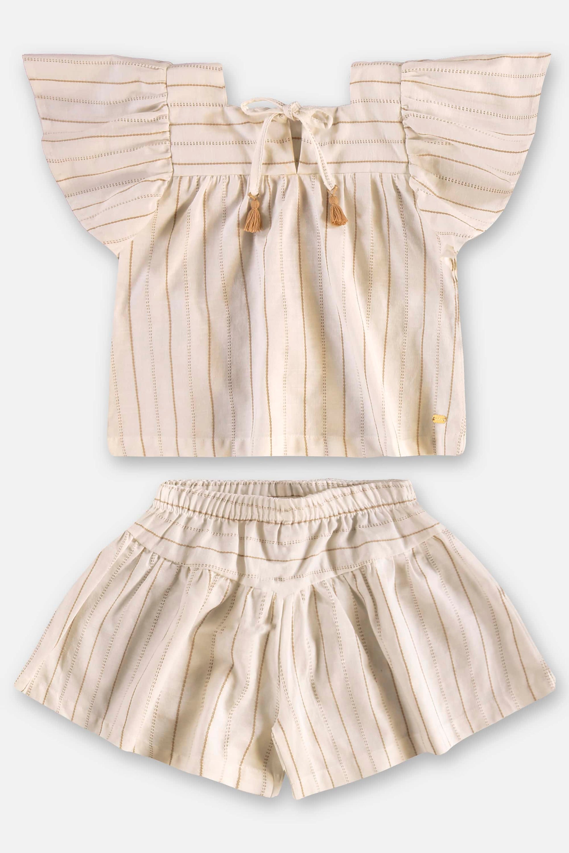 Conjunto Infantil Menina Blusa e Shorts Tecido Off White — foto 2