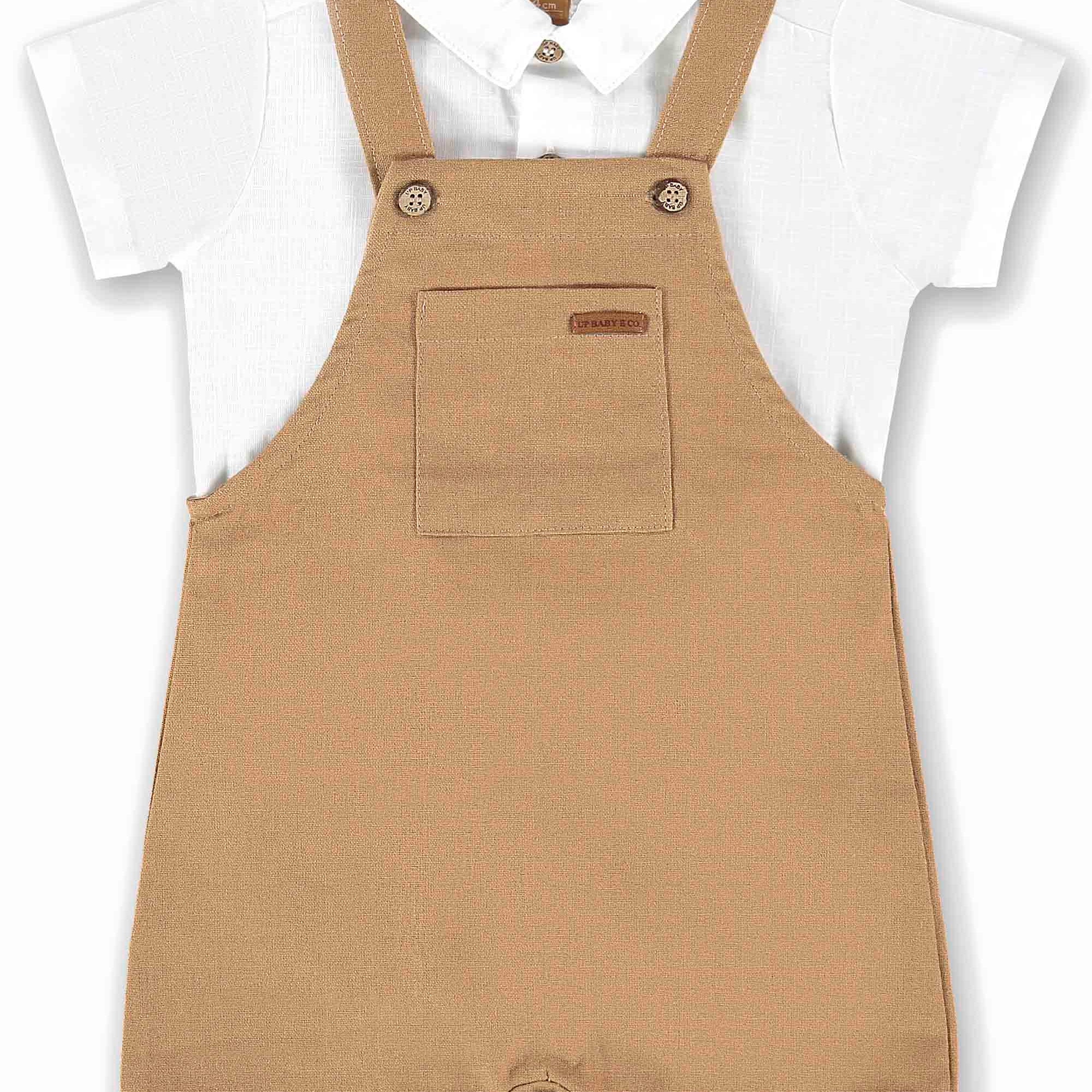 Conjunto Body Camisa e Jardineira de Linho Bege — foto 1