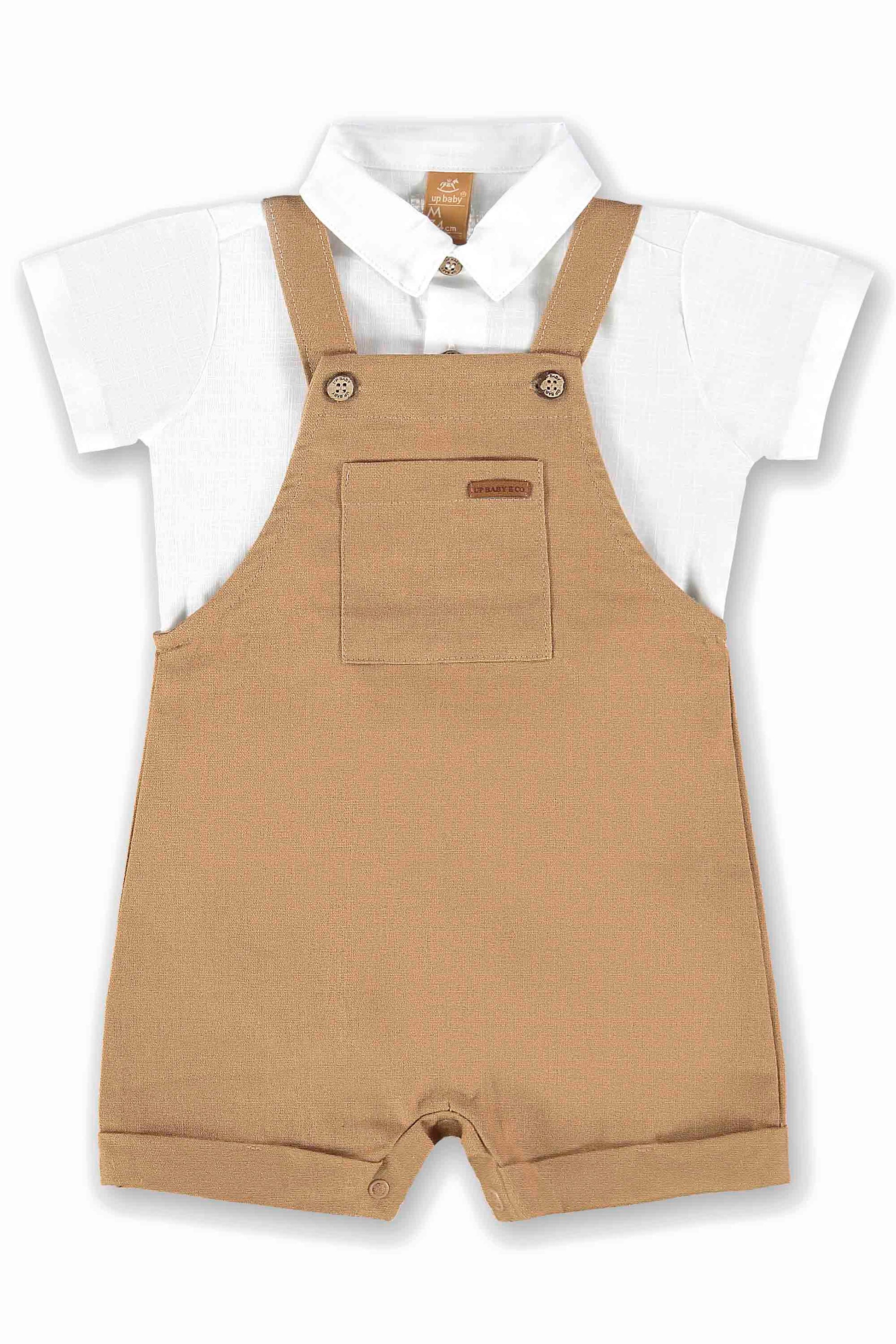 Conjunto Body Camisa e Jardineira de Linho Bege — foto 1