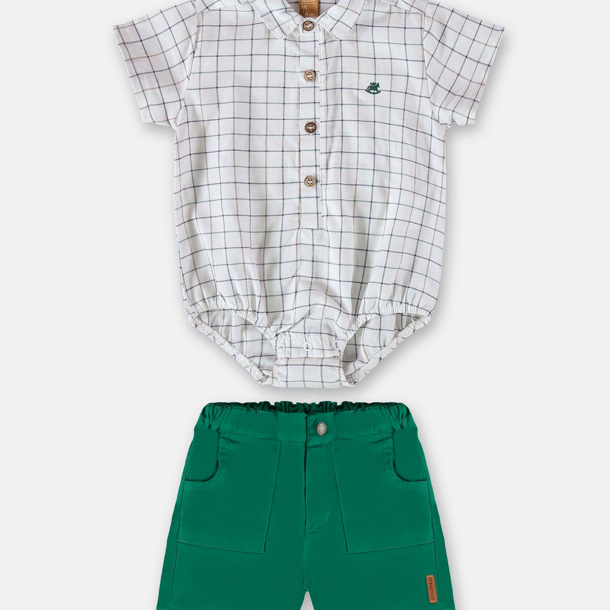 Conjunto Body Camisa Xadrez e Bermuda Elegância Verde — foto 1