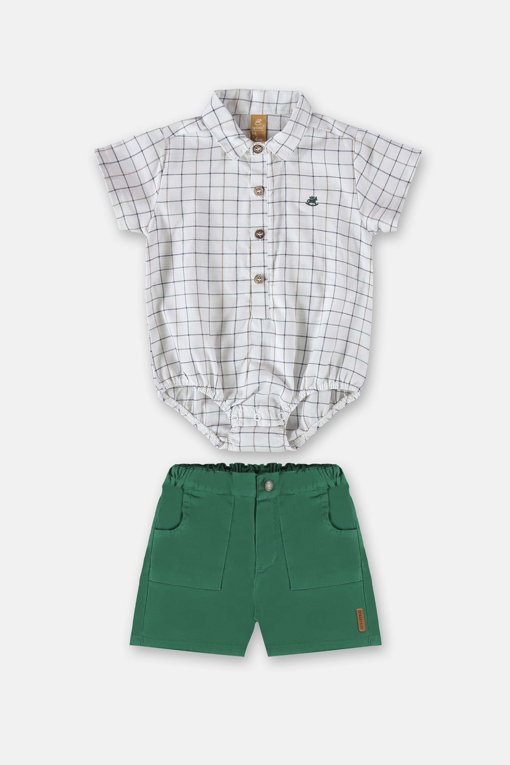 Conjunto Body Camisa Xadrez e Bermuda Elegância Verde — foto 1