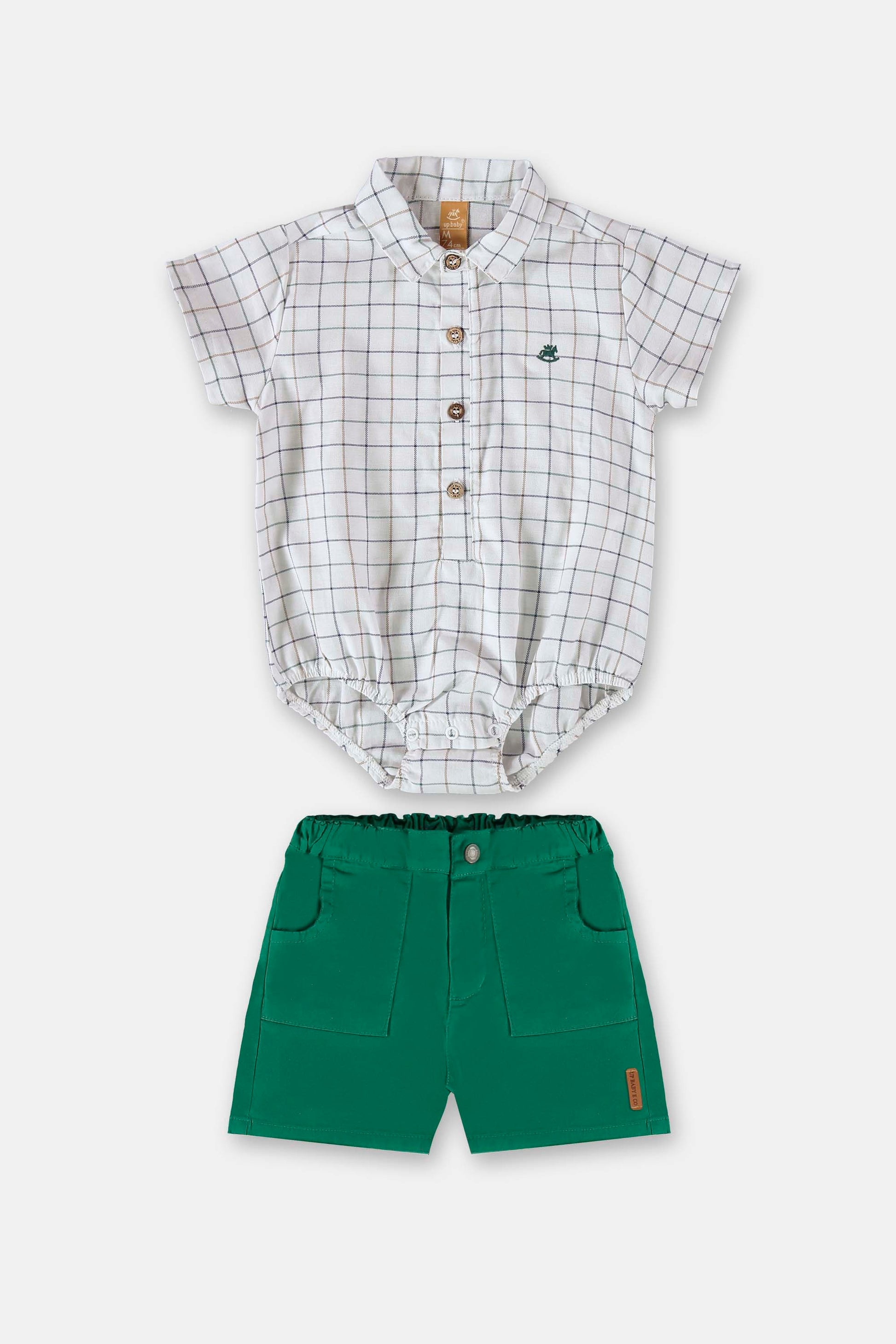 Conjunto Body Camisa Xadrez e Bermuda Elegância Verde — foto 1