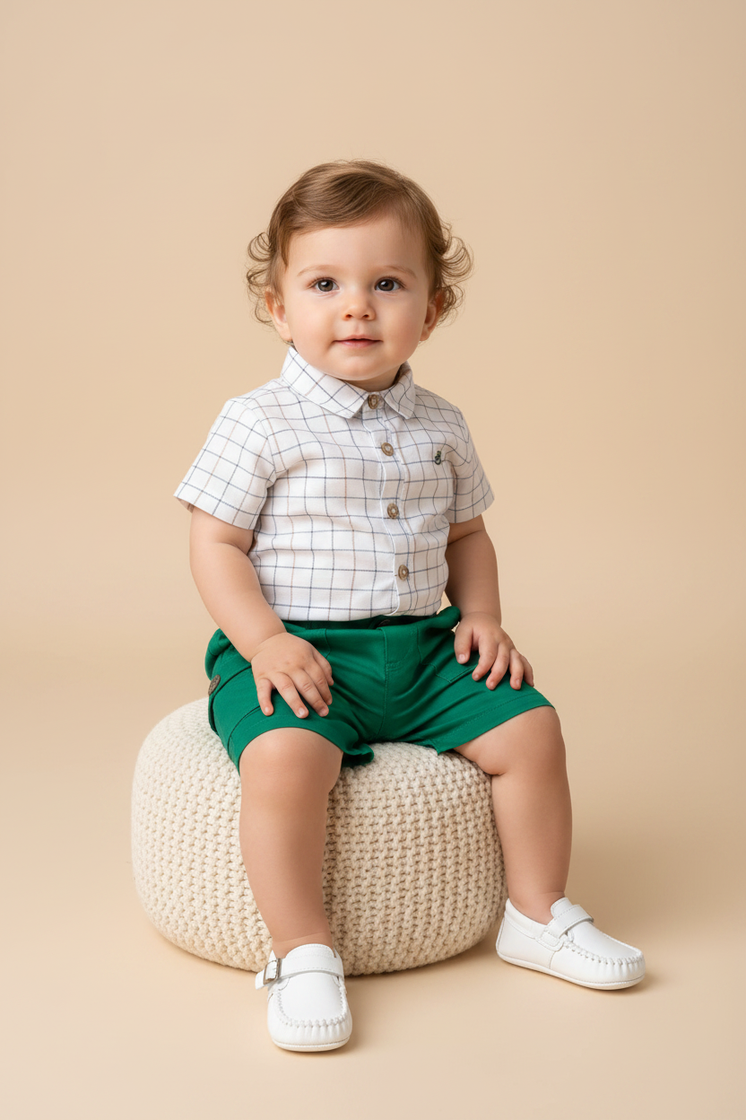 Conjunto Body Camisa Xadrez e Bermuda Elegância Verde
