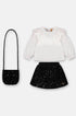 Conjunto Infantil em Veludo Paetê com Blusa Saia e Bolsa para Meninas — foto 2