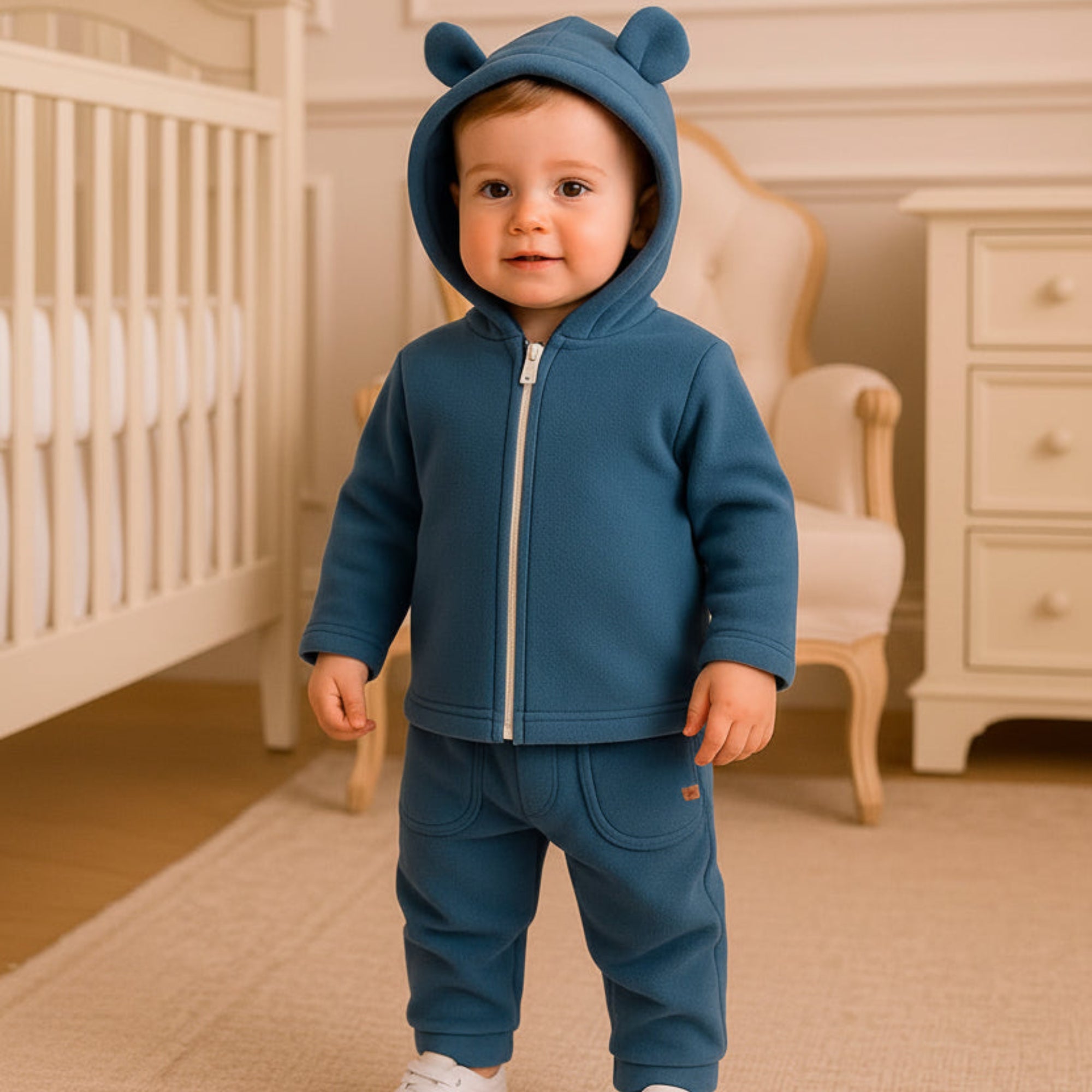 Conjunto Bebê Menino Soft Casaco e Calça Azul Médio — foto 1