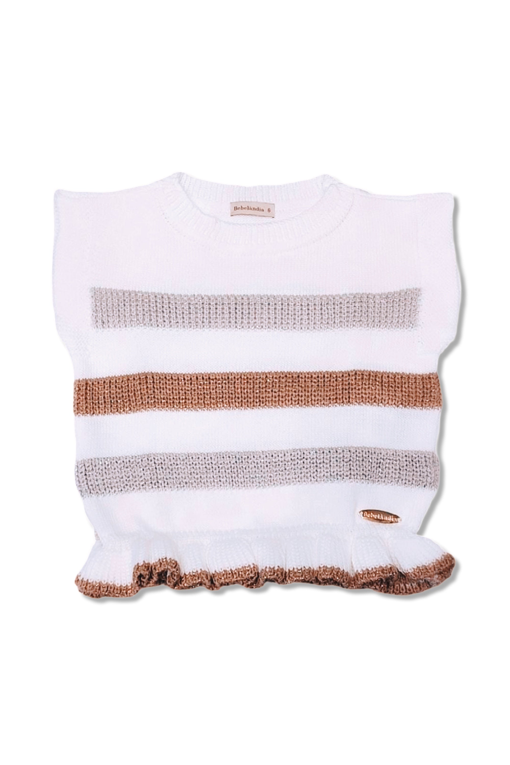 Colete em Tricot Infantil Listrado Lurex Branco para Meninas — foto 2