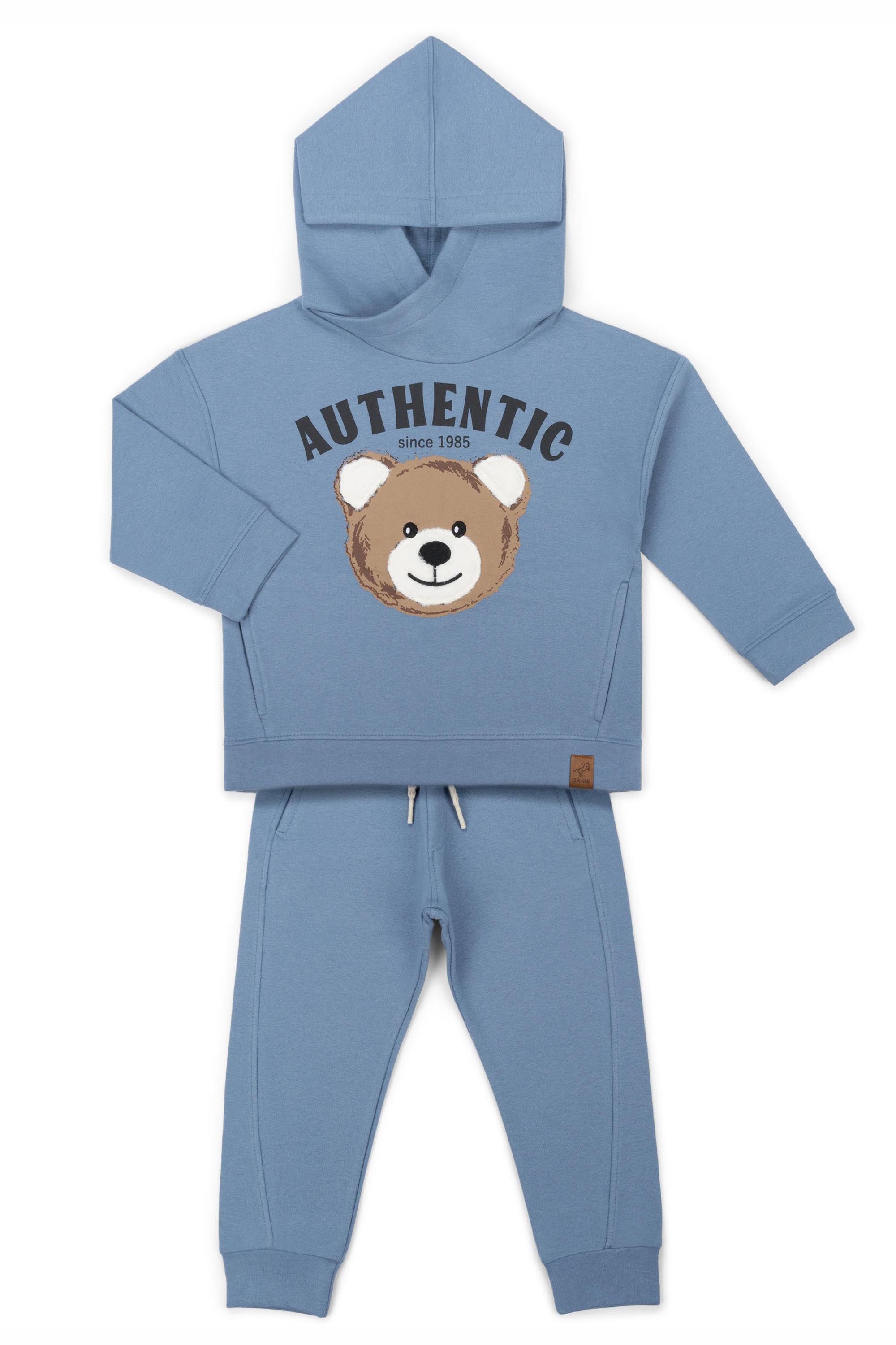 Conjunto Infantil em Moletom Ursinho Teddy Azul Denim — foto 2