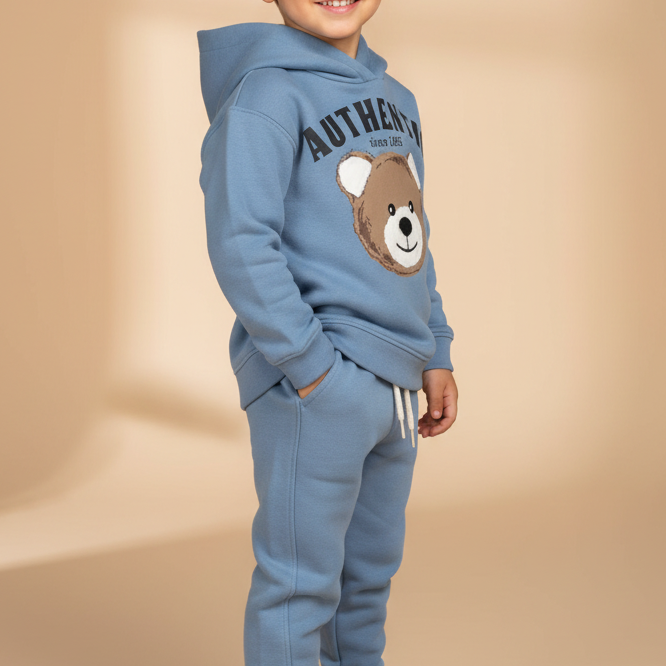 Conjunto Infantil em Moletom Ursinho Teddy Azul Denim