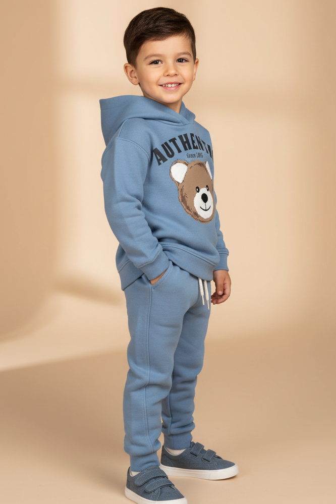 Conjunto Infantil em Moletom Ursinho Teddy Azul Denim