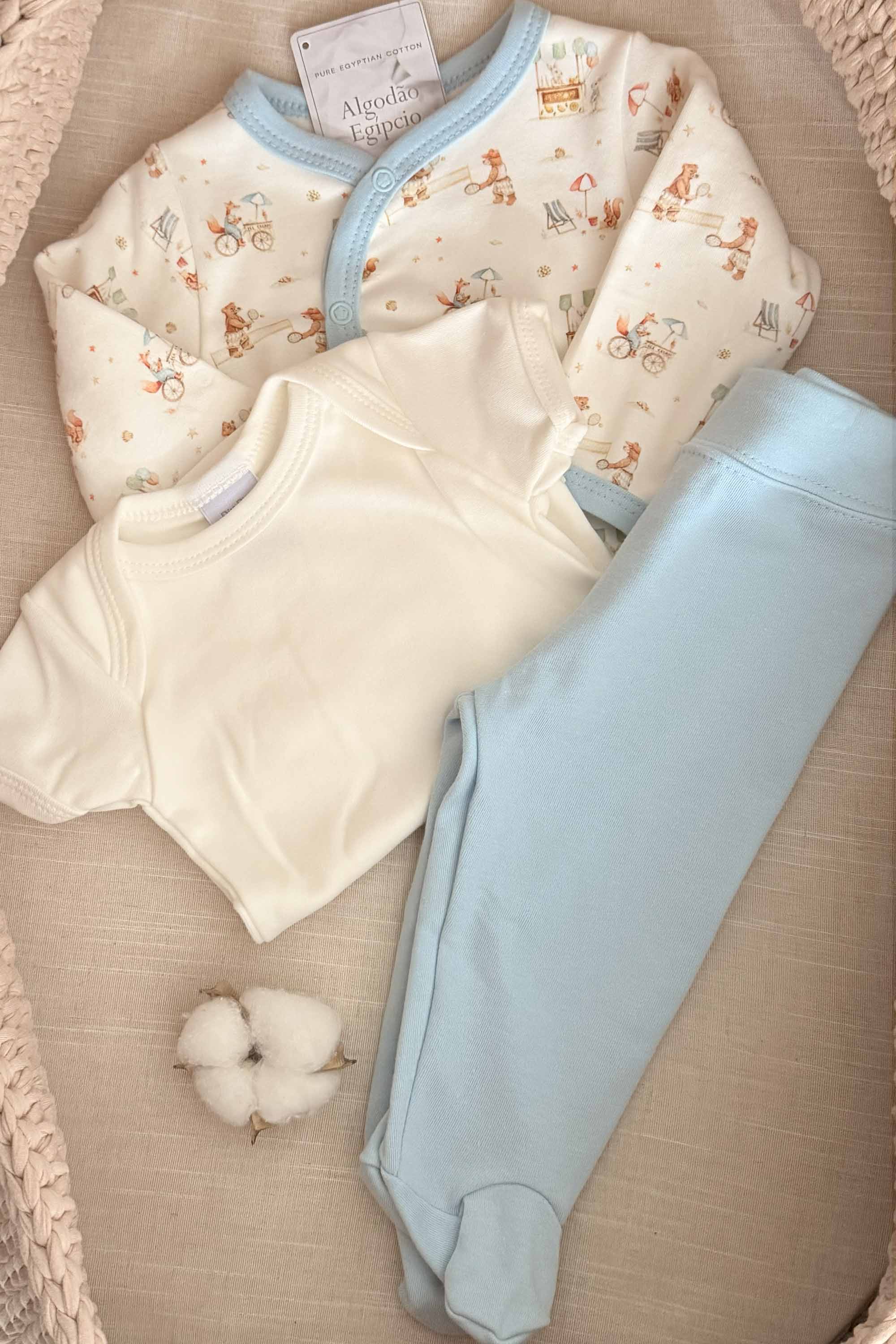 Conjunto Algodão Egípcio para Bebê 3 Peças Body Calça e Casaco Estampa Praia — foto 2