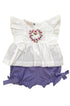 Conjunto Infantil Bata Branca Bordada e Shorts Lilás — foto 2