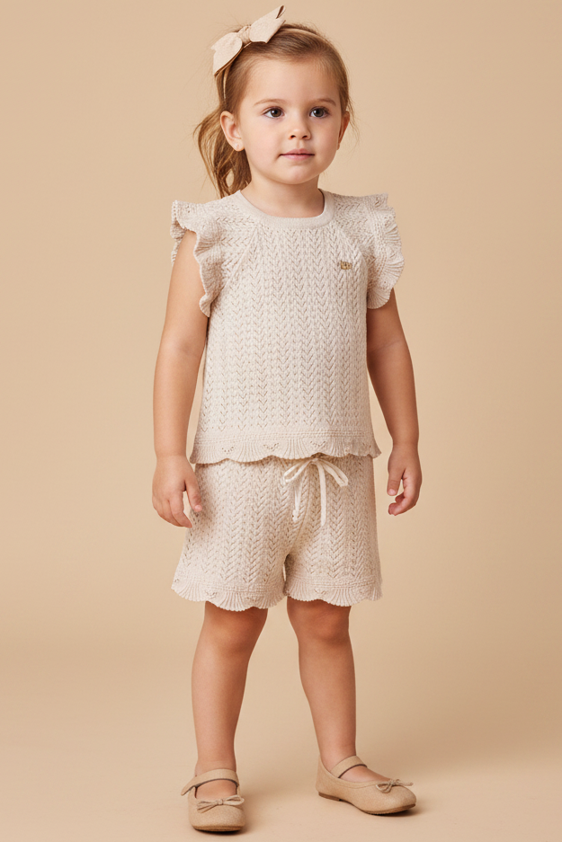 Conjunto Blusa e Shorts em Tricô Cor Baunilha