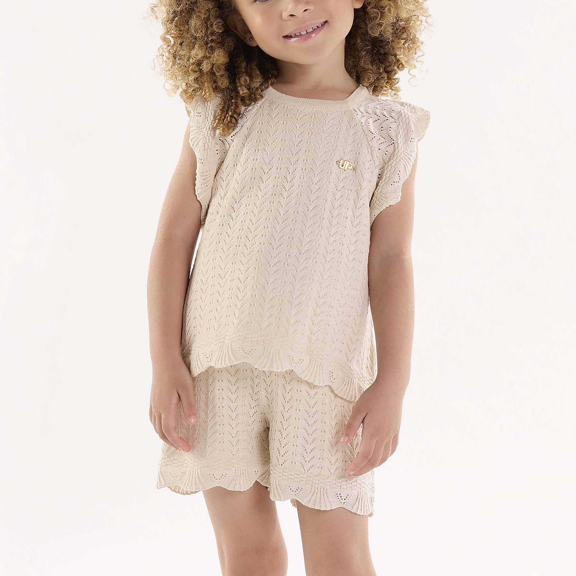Conjunto Blusa e Shorts em Tricô Cor Baunilha — foto 1