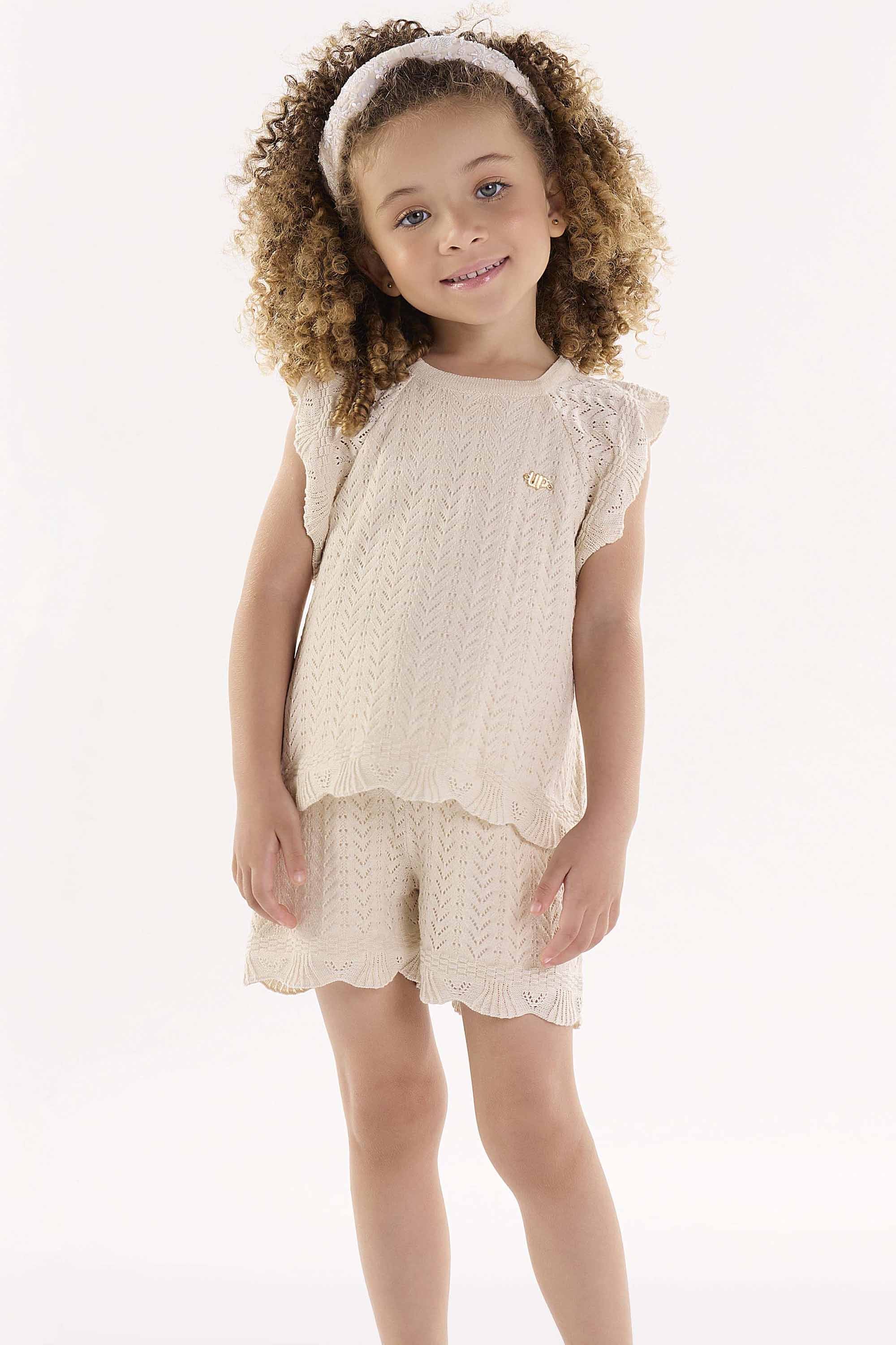 Conjunto Blusa e Shorts em Tricô Cor Baunilha — foto 1