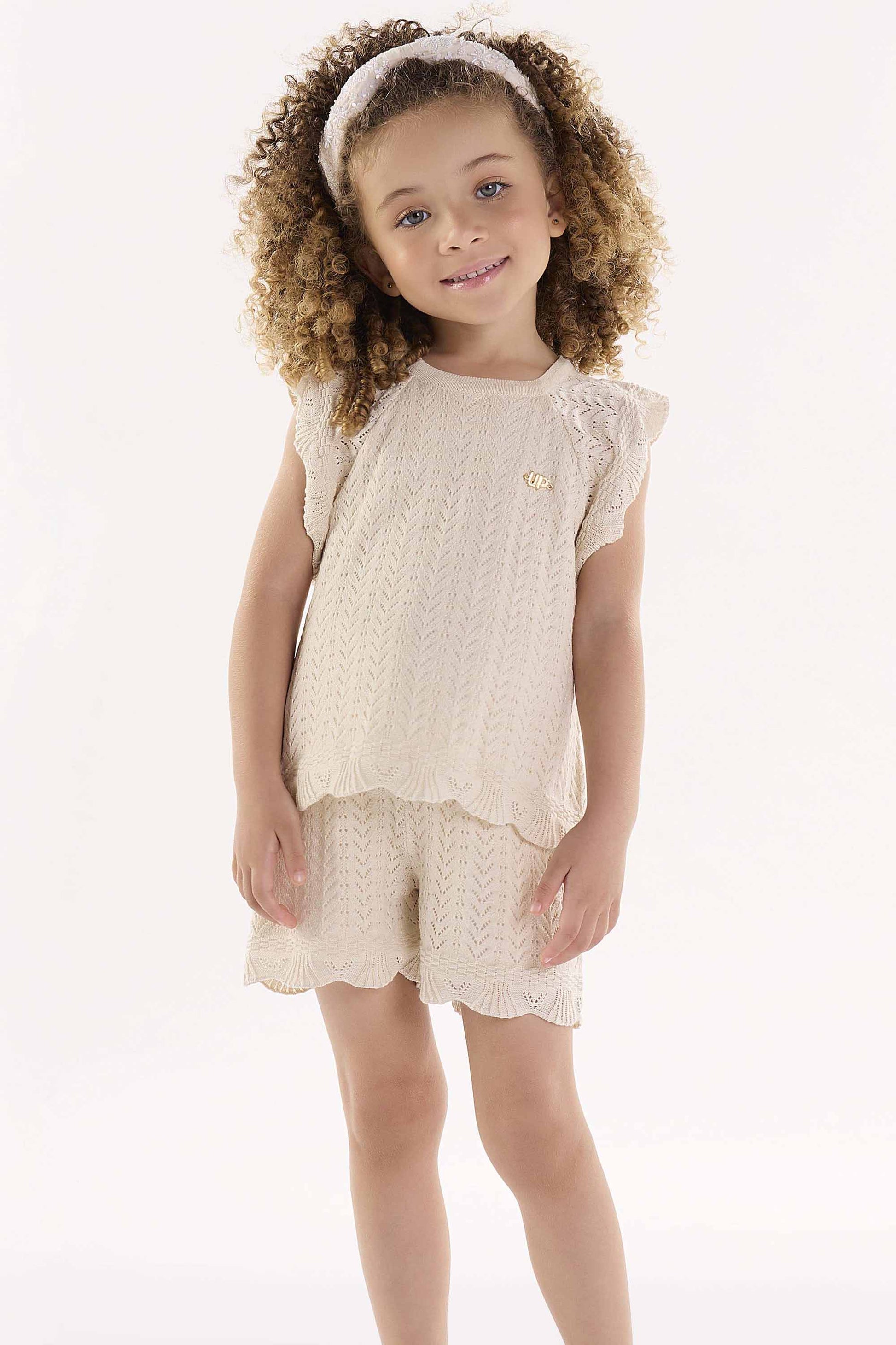 Conjunto Blusa e Shorts em Tricô Cor Baunilha — foto 1