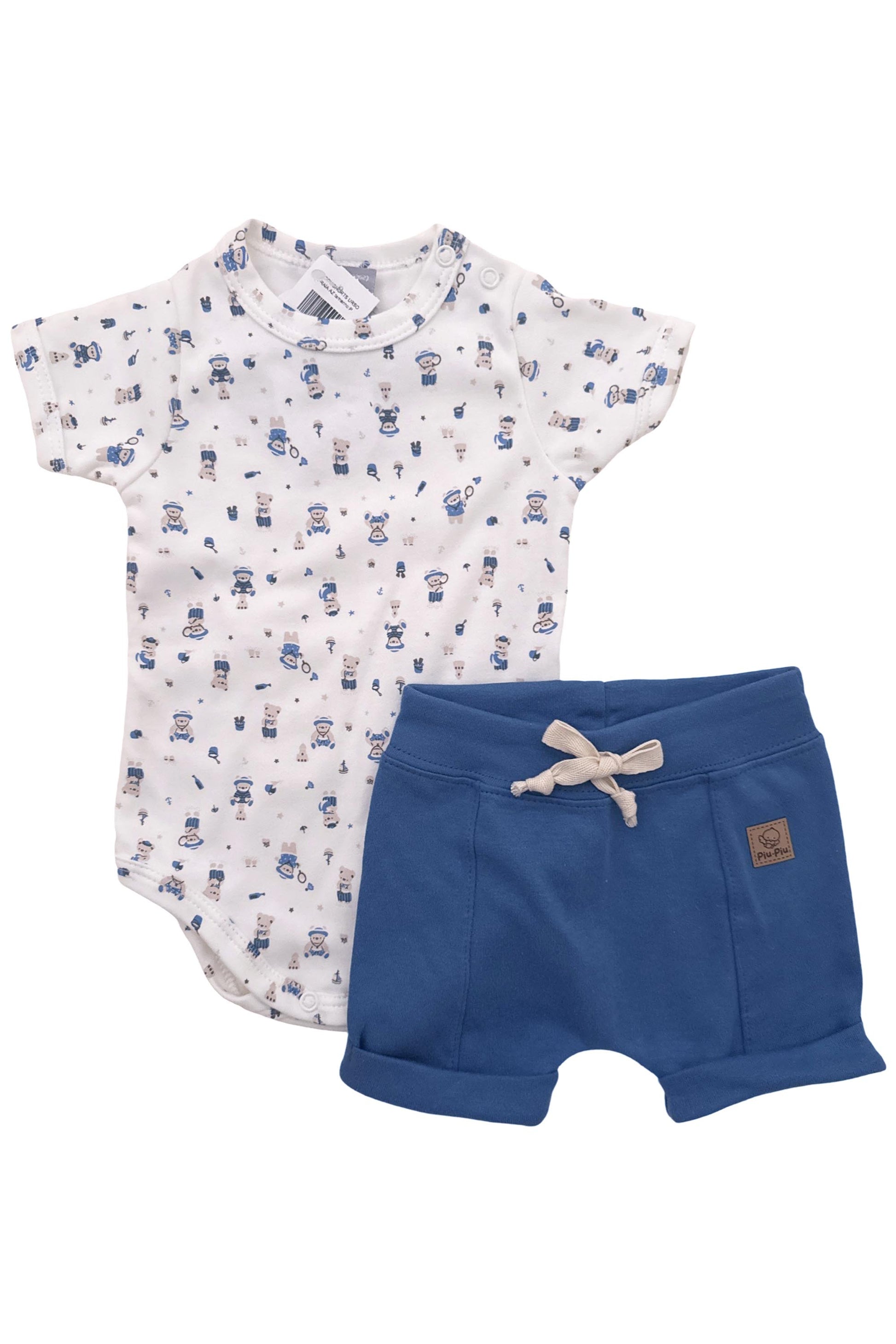 Conjunto Bebê Body Estampa Ursinho na Praia e Shorts Azul Algodão Egípcio — foto 2