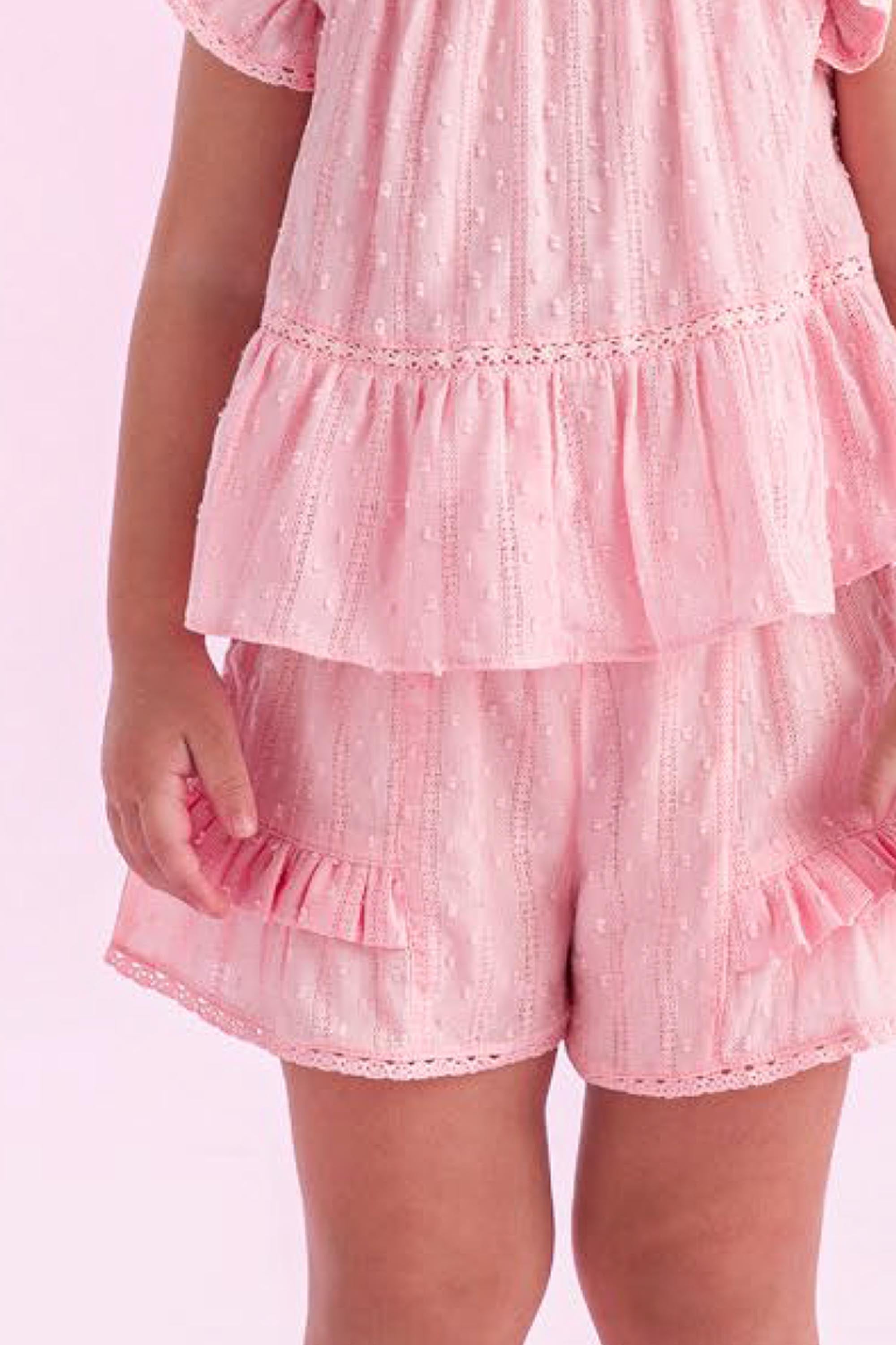 Conjunto Menina Infantil Bordado Tecido Poá Rosa Claro — foto 2