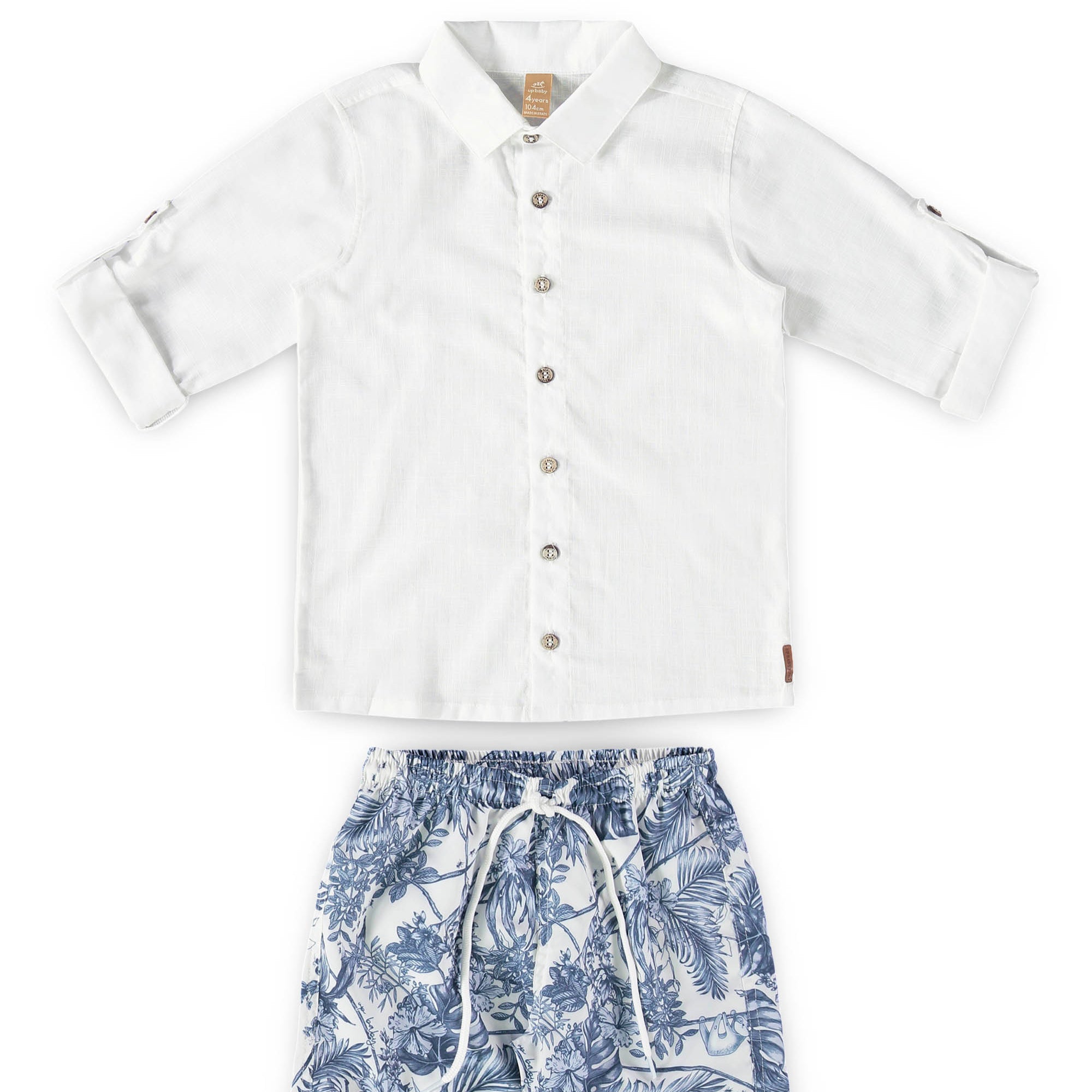 Conjunto Camisa Branca e Shorts com Estampa Tropical para Meninos — foto 1