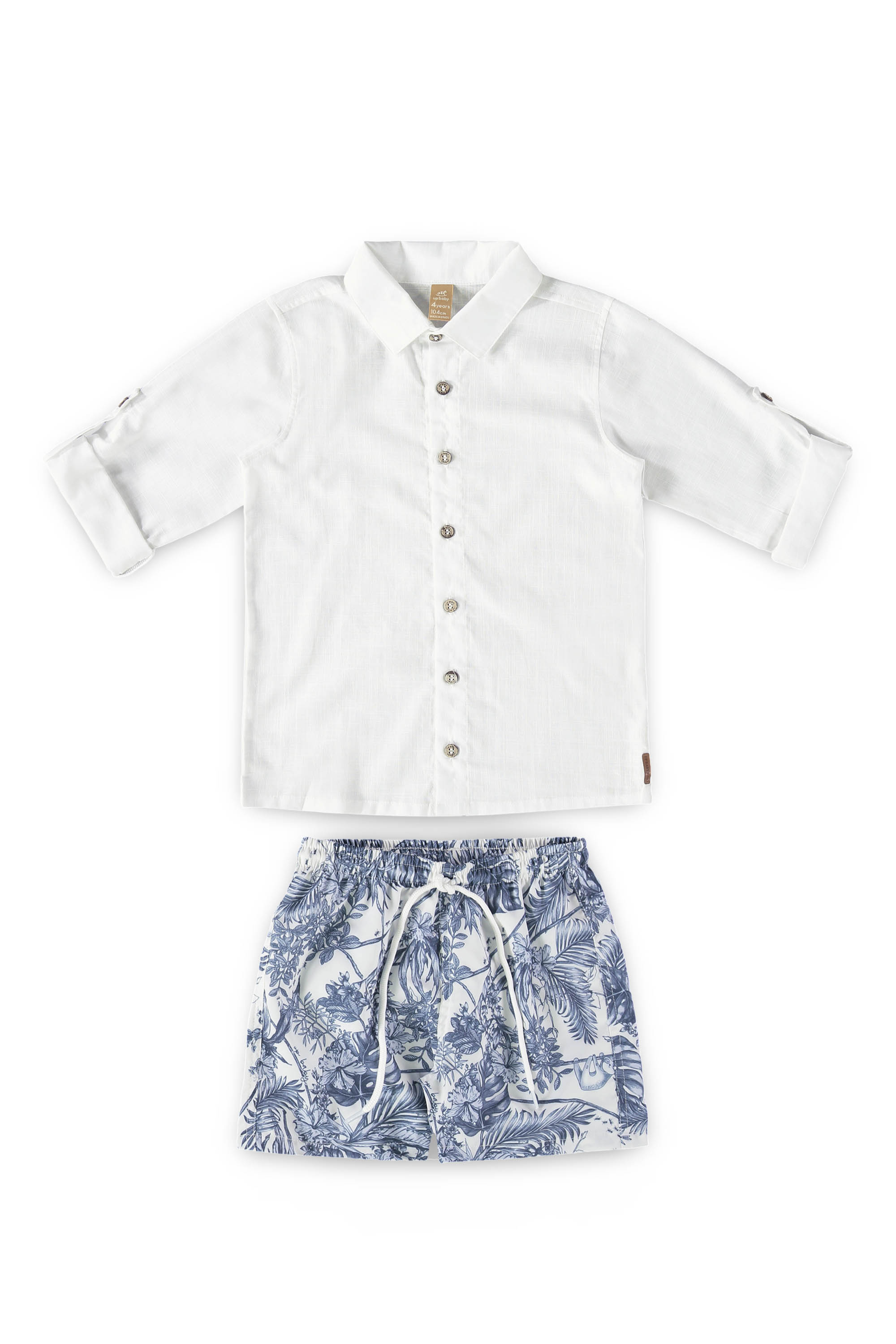 Conjunto Camisa Branca e Shorts com Estampa Tropical para Meninos — foto 1