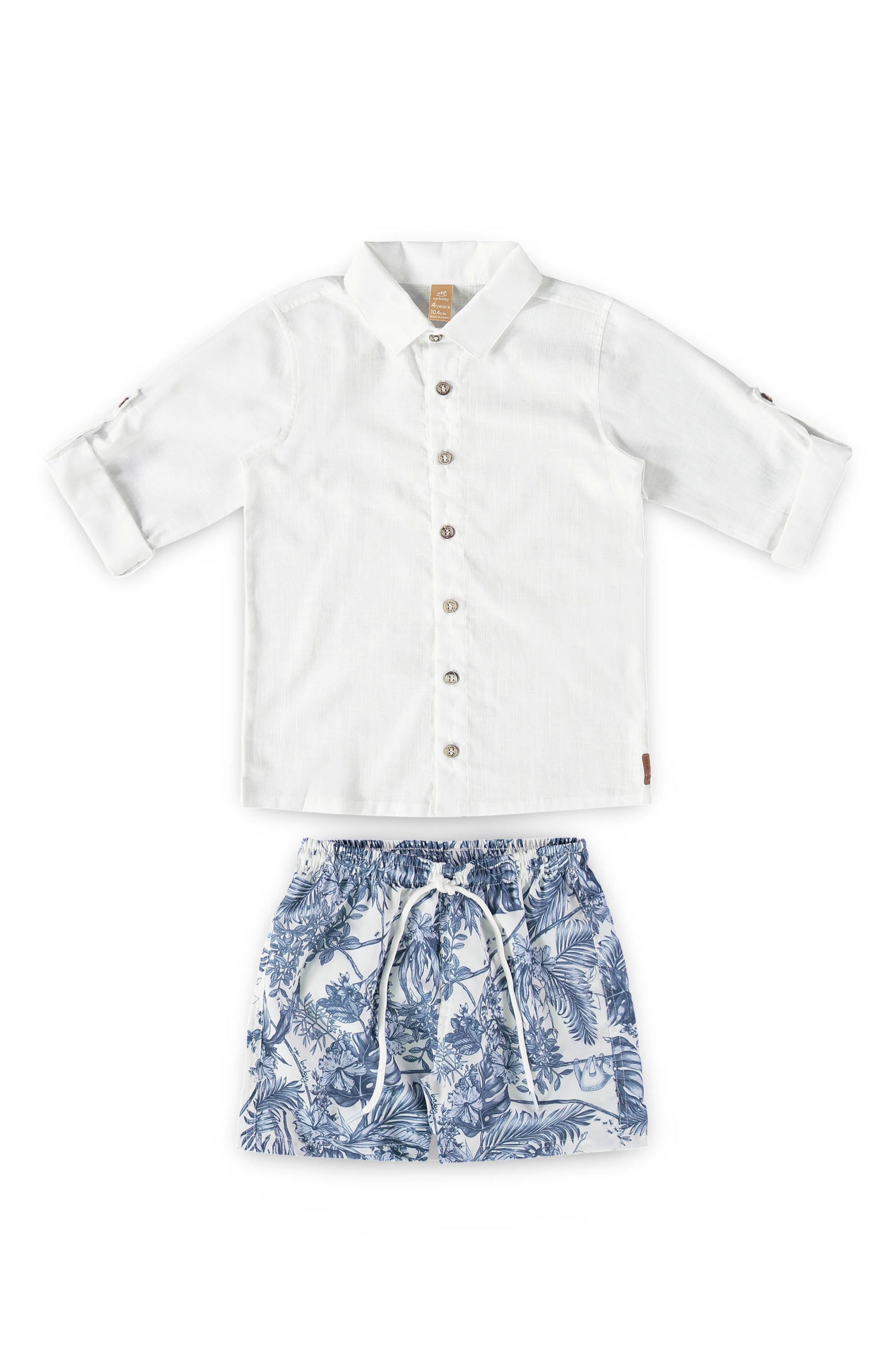 Conjunto Camisa Branca e Shorts com Estampa Tropical para Meninos — foto 1