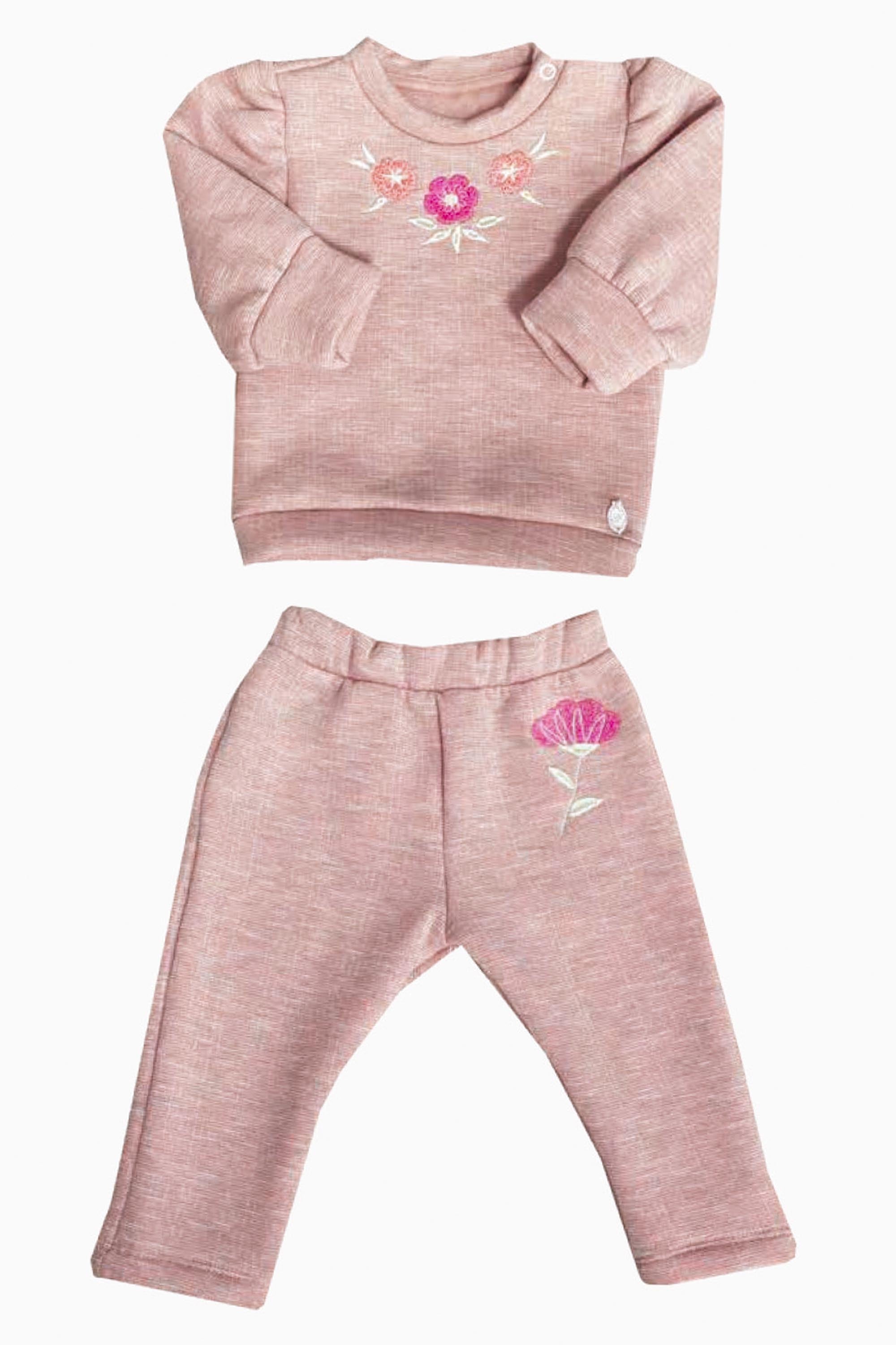 Conjunto Infantil Calça e Blusa de Moletom Pelúcido Bordado Floral — foto 2