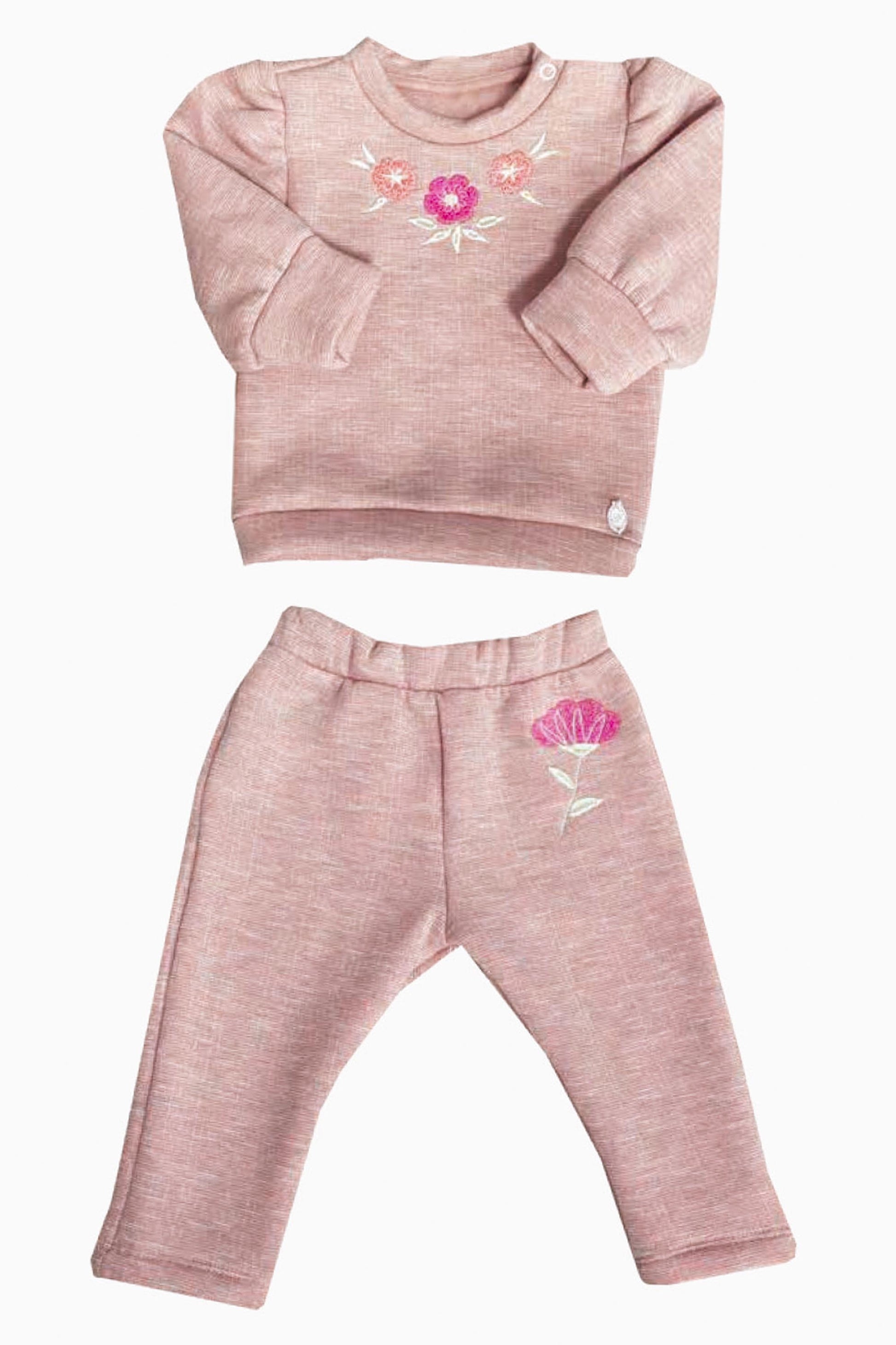 Conjunto Infantil Calça e Blusa de Moletom Pelúcido Bordado Floral — foto 2