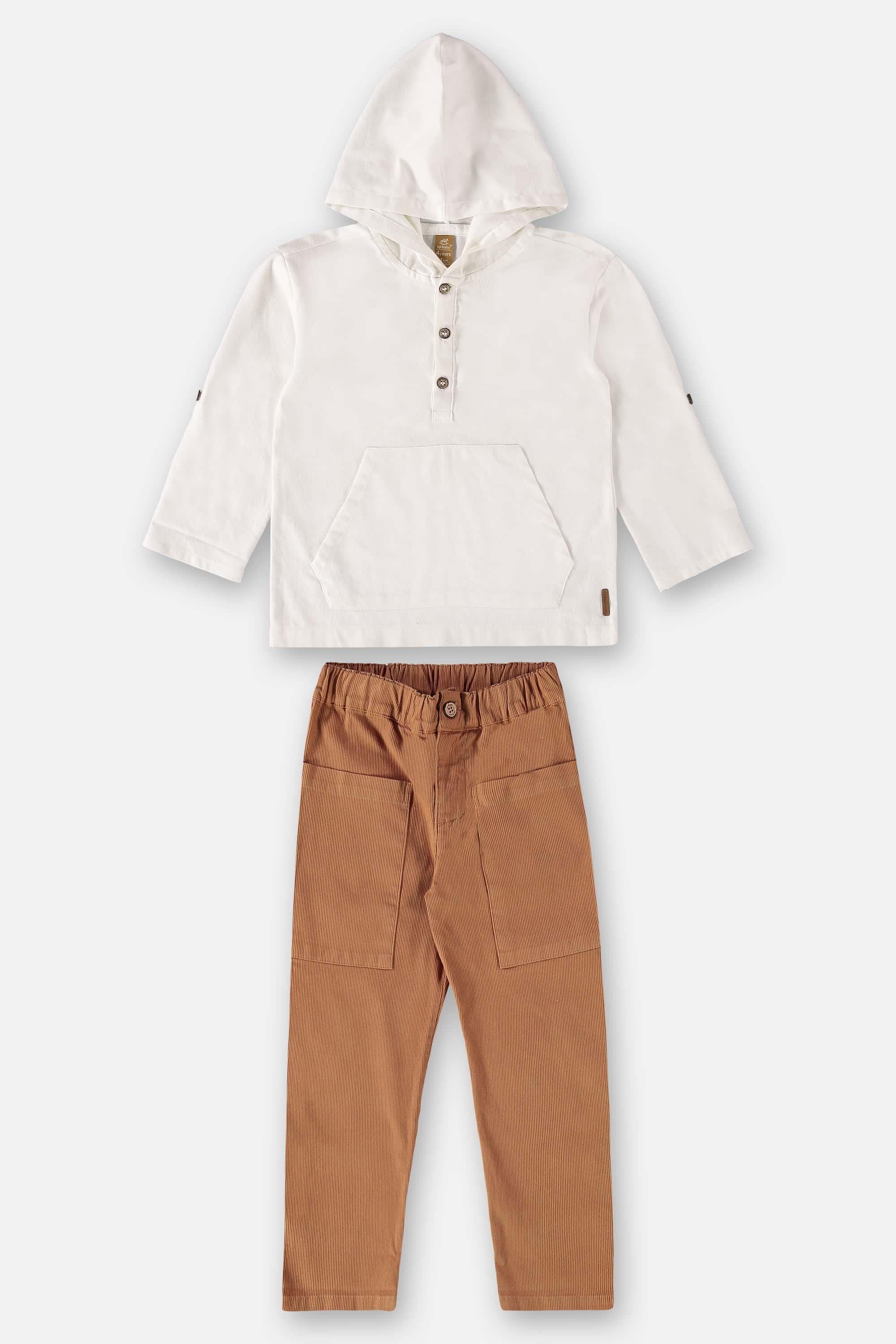 Conjunto Infantil para Menino Camisa Branca e Calça Sarja Caramelo — foto 2