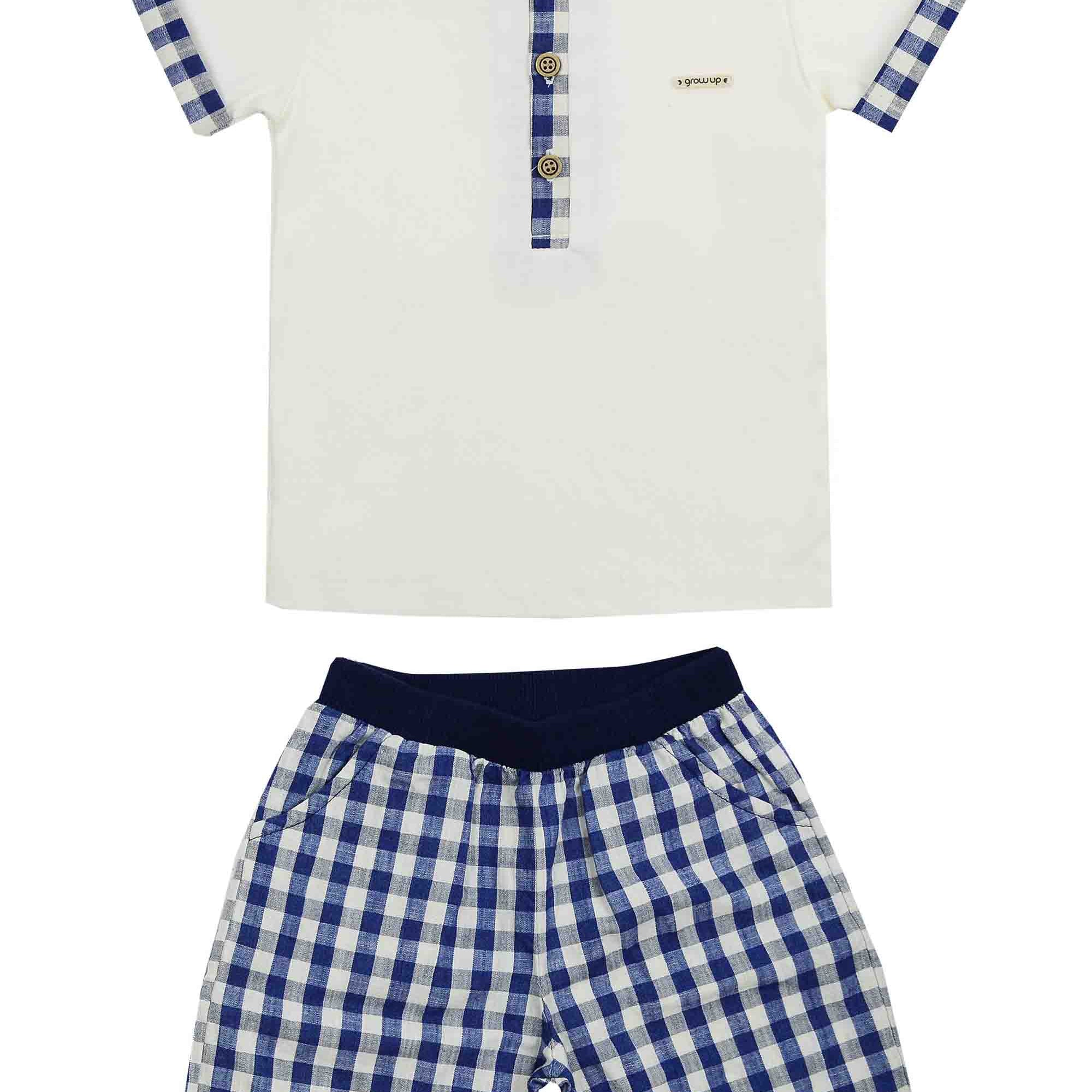 Conjunto Infantil Cielo Bermuda Xadrez e Camiseta Branca — foto 1