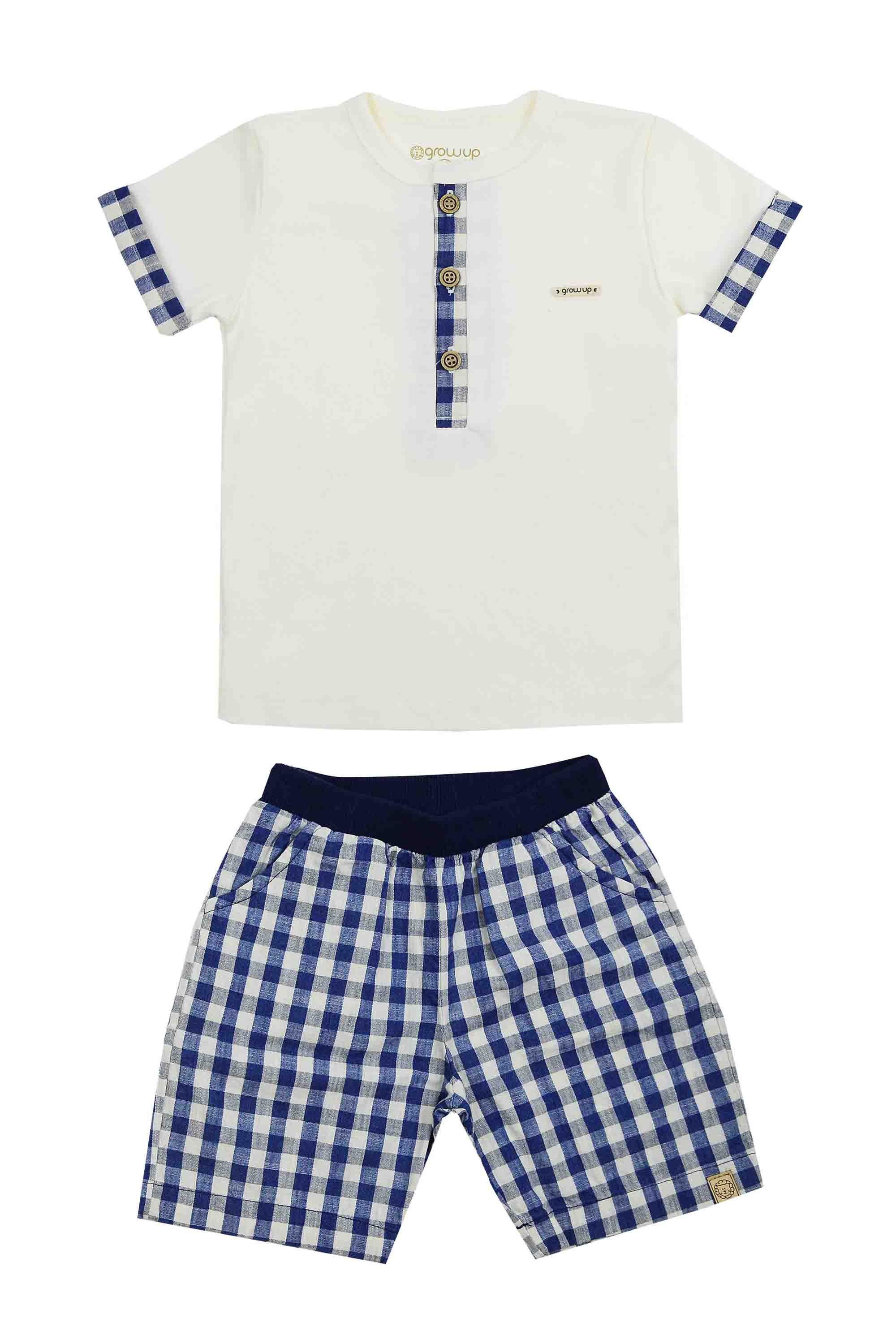 Conjunto Infantil Cielo Bermuda Xadrez e Camiseta Branca — foto 1