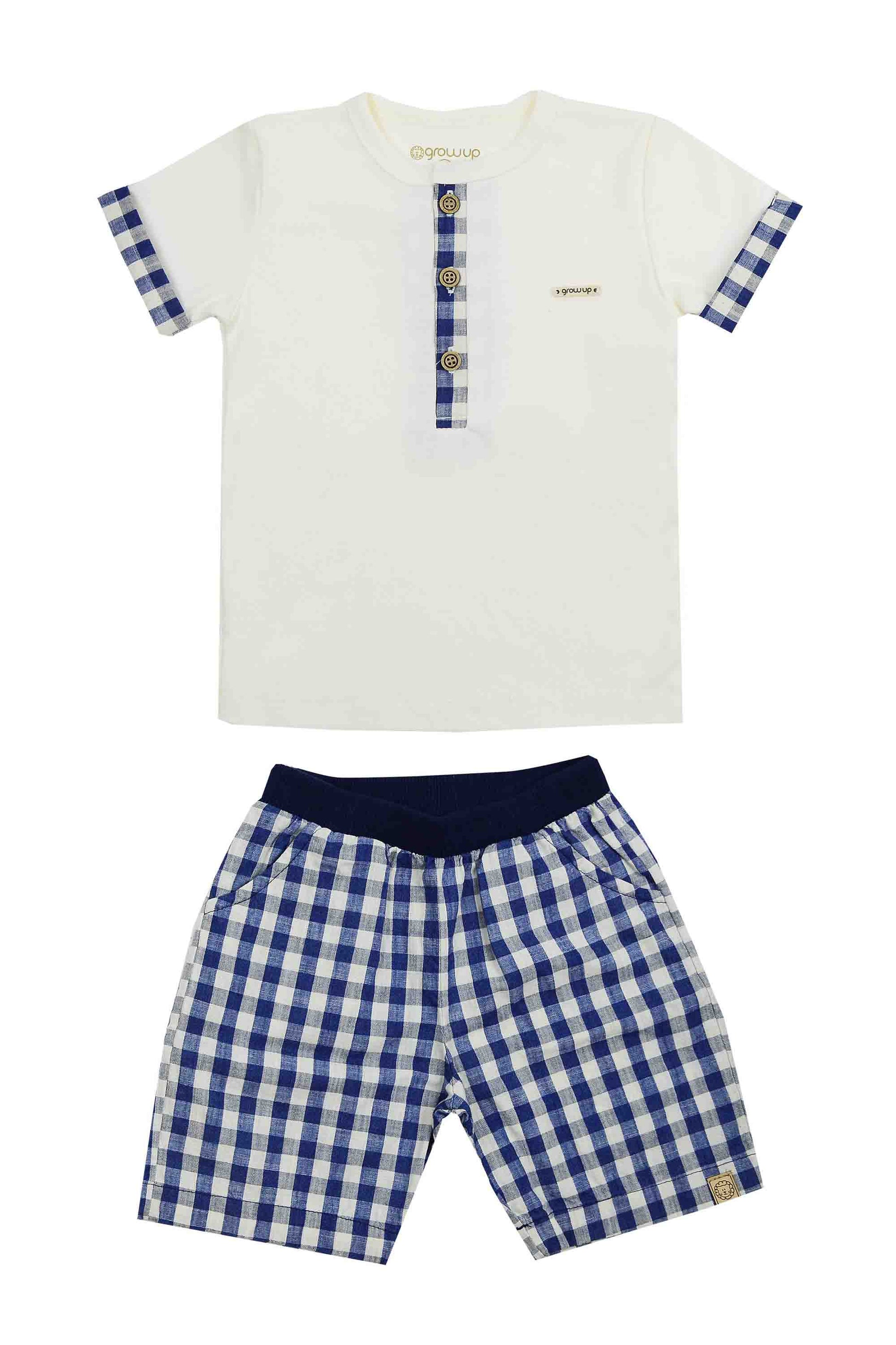 Conjunto Infantil Cielo Bermuda Xadrez e Camiseta Branca — foto 1