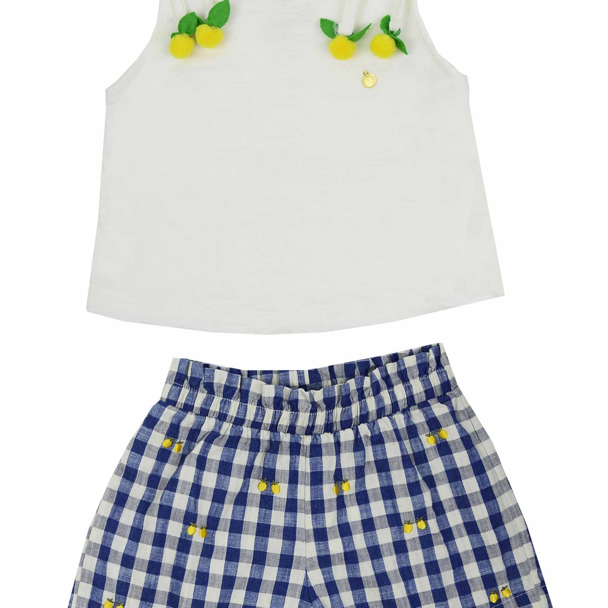 Conjunto Feminino Infantil Shorts Xadrez e Blusa com Detalhe Limão Siciliano — foto 1