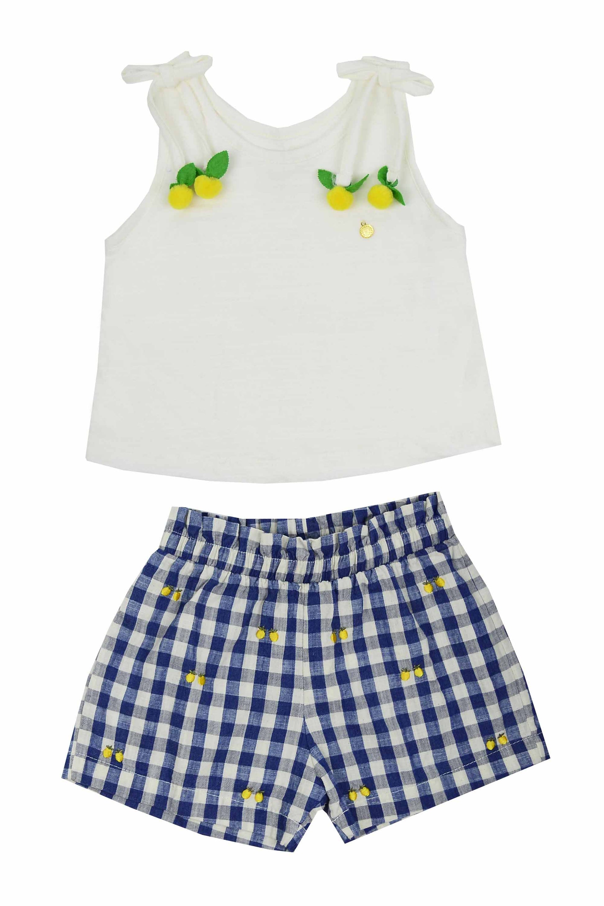 Conjunto Feminino Infantil Shorts Xadrez e Blusa com Detalhe Limão Siciliano — foto 1