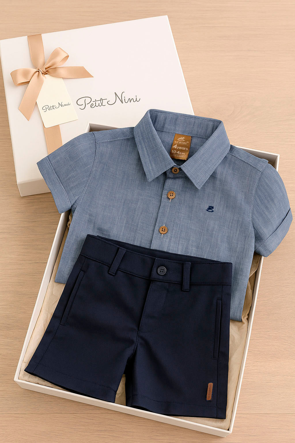 Conjunto Infantil Menino Alfaiataria Camisa e Bermuda Azul Marinho — foto 2