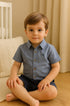 Conjunto Infantil Menino Alfaiataria Camisa e Bermuda Azul Marinho — foto 1