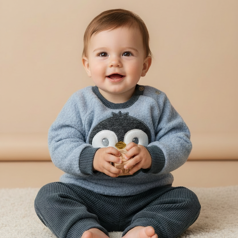 Conjunto Infantil Peluciado Pinguim Azul — foto 1