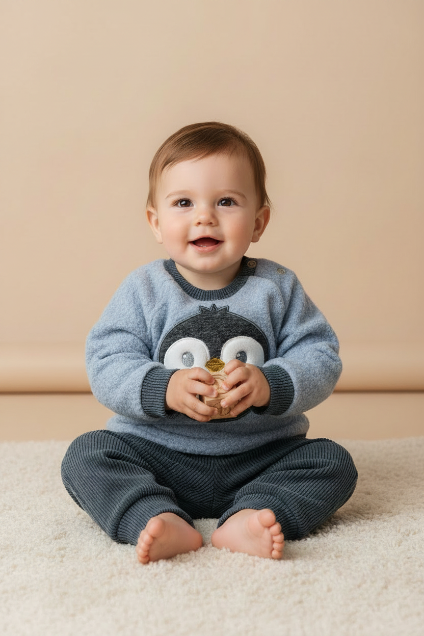 Conjunto Infantil Peluciado Pinguim Azul — foto 1