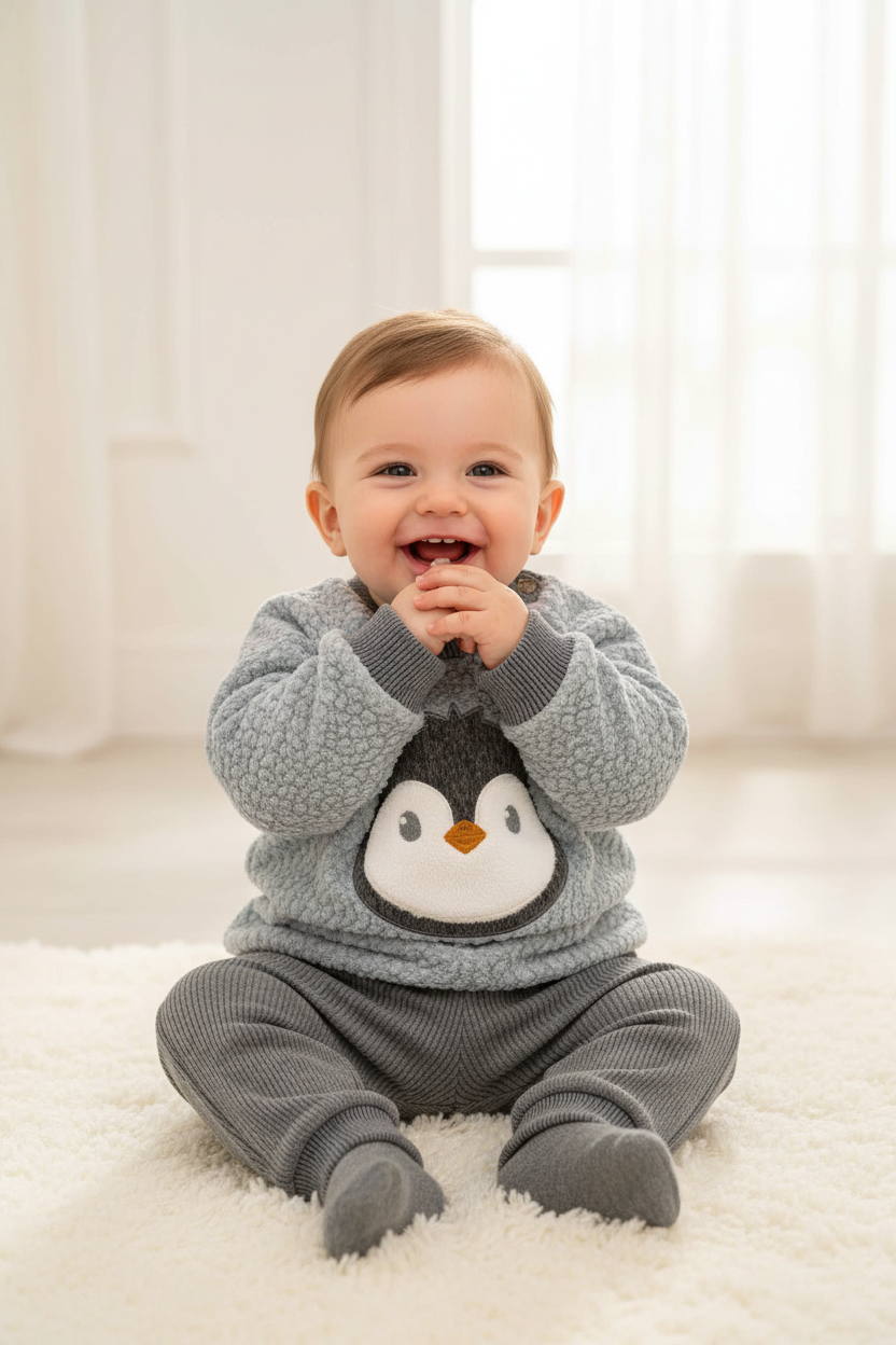 Conjunto Infantil Peluciado Pinguim Azul — foto 4