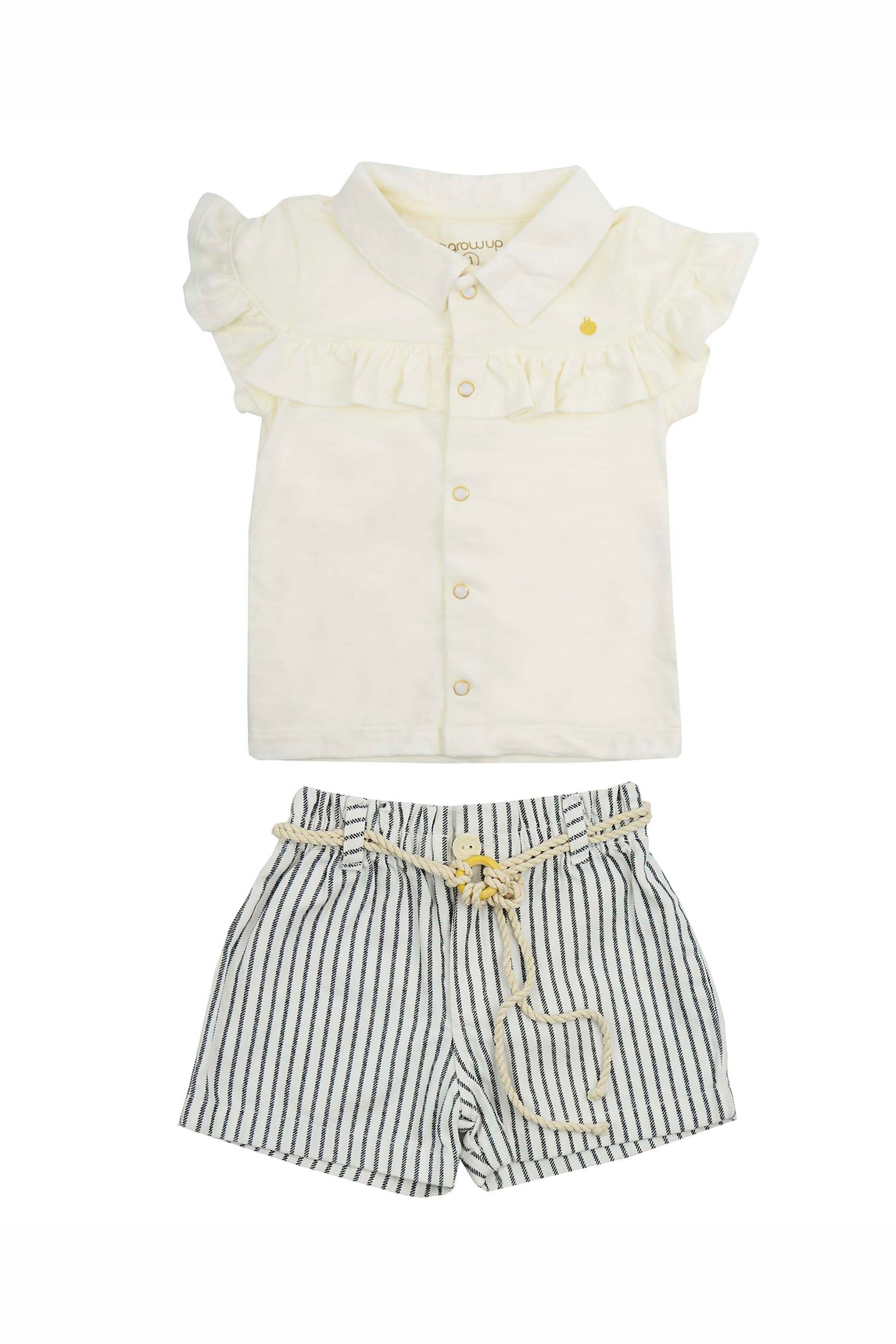 Conjunto Menina Blusa com Babados e Short Listrado Tema Náutico — foto 2